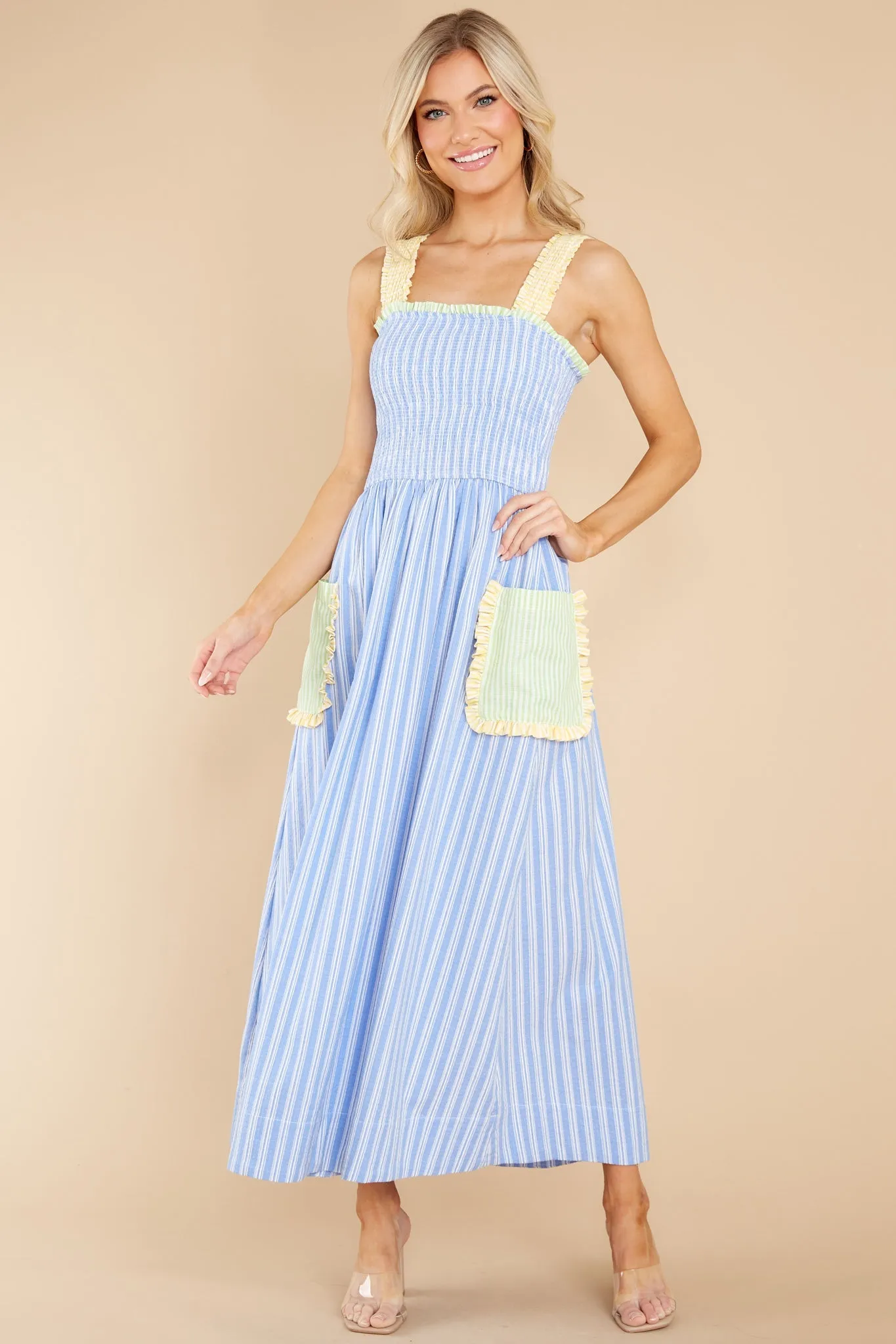 Spice Of Life Blue Striped Cotton Maxi Dress