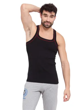 Sporto Men's 100% Cotton Gym Vest with Contrast Piping - Black