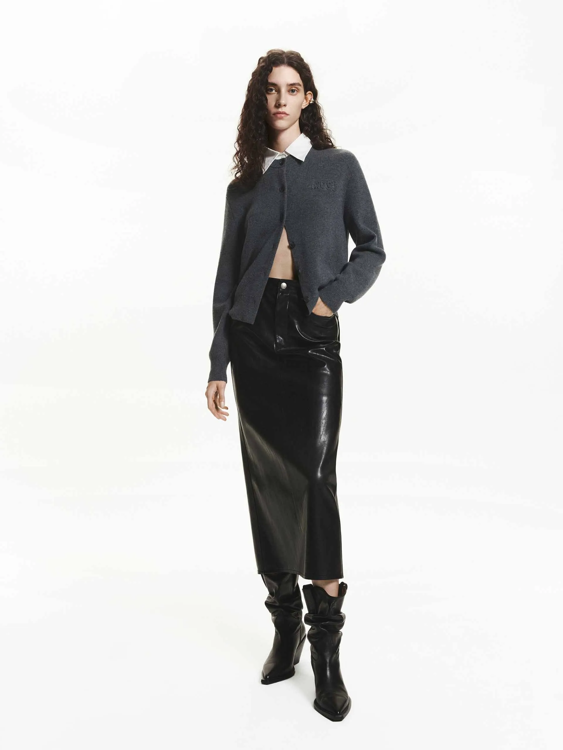 Straight Midi Leather Skirt