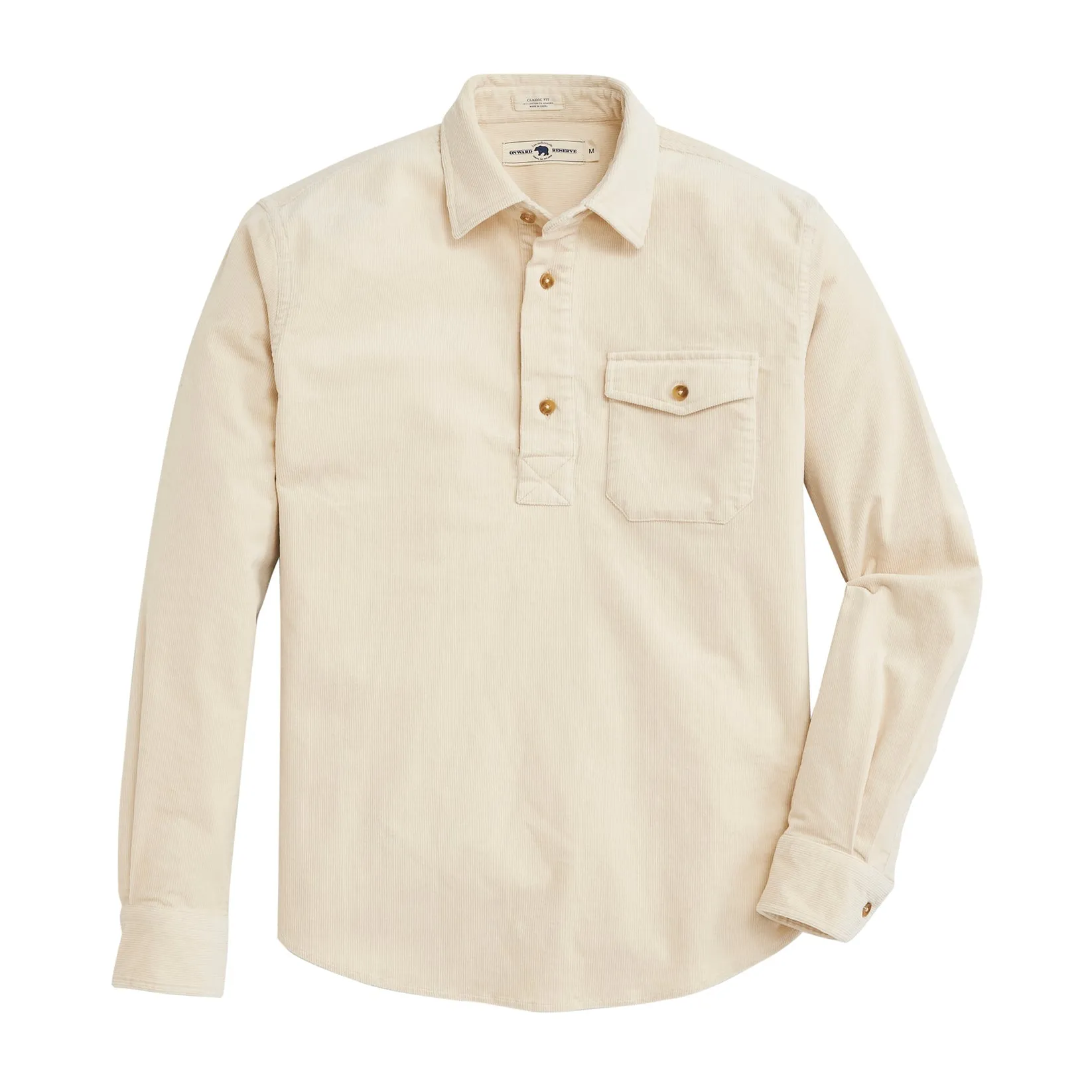 Stretch Cord Half Button LS Shirt - Cream