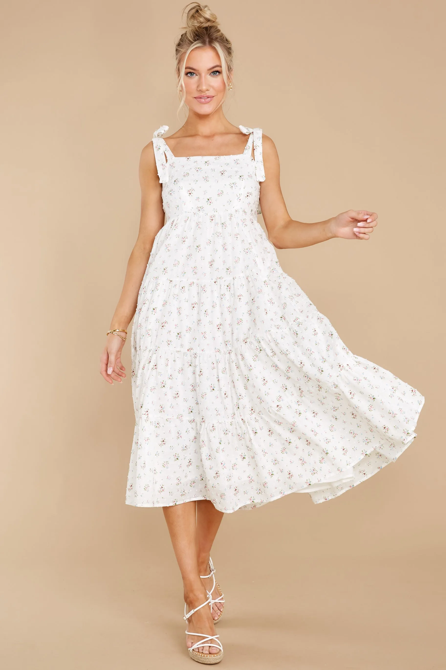 Stuck In The Moment White Floral Midi Dress