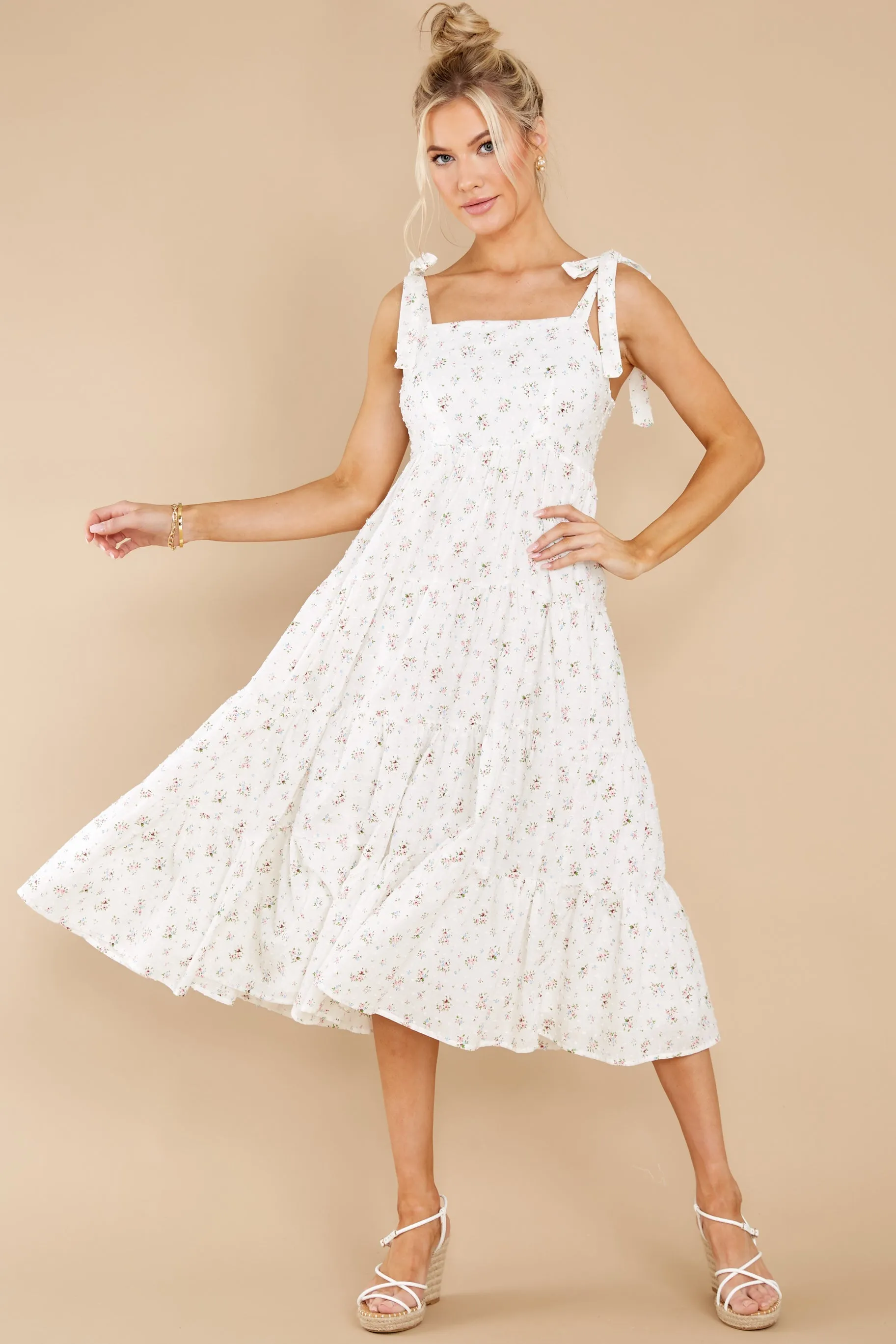 Stuck In The Moment White Floral Midi Dress