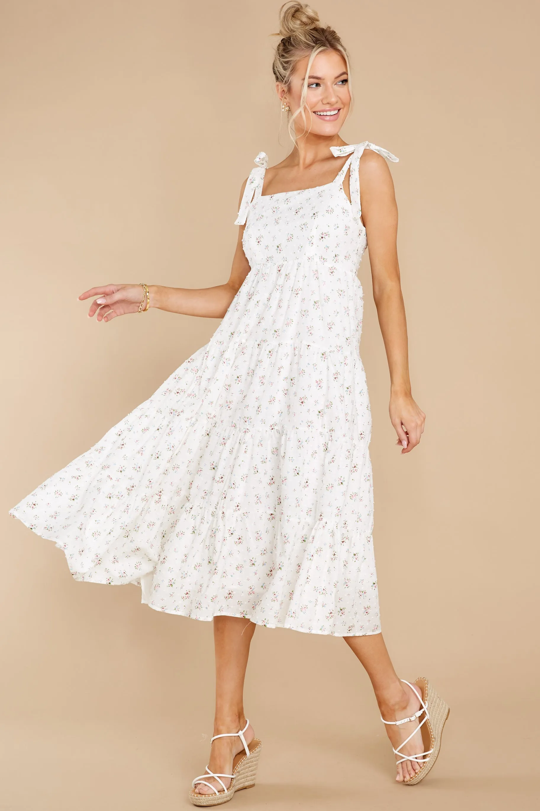 Stuck In The Moment White Floral Midi Dress