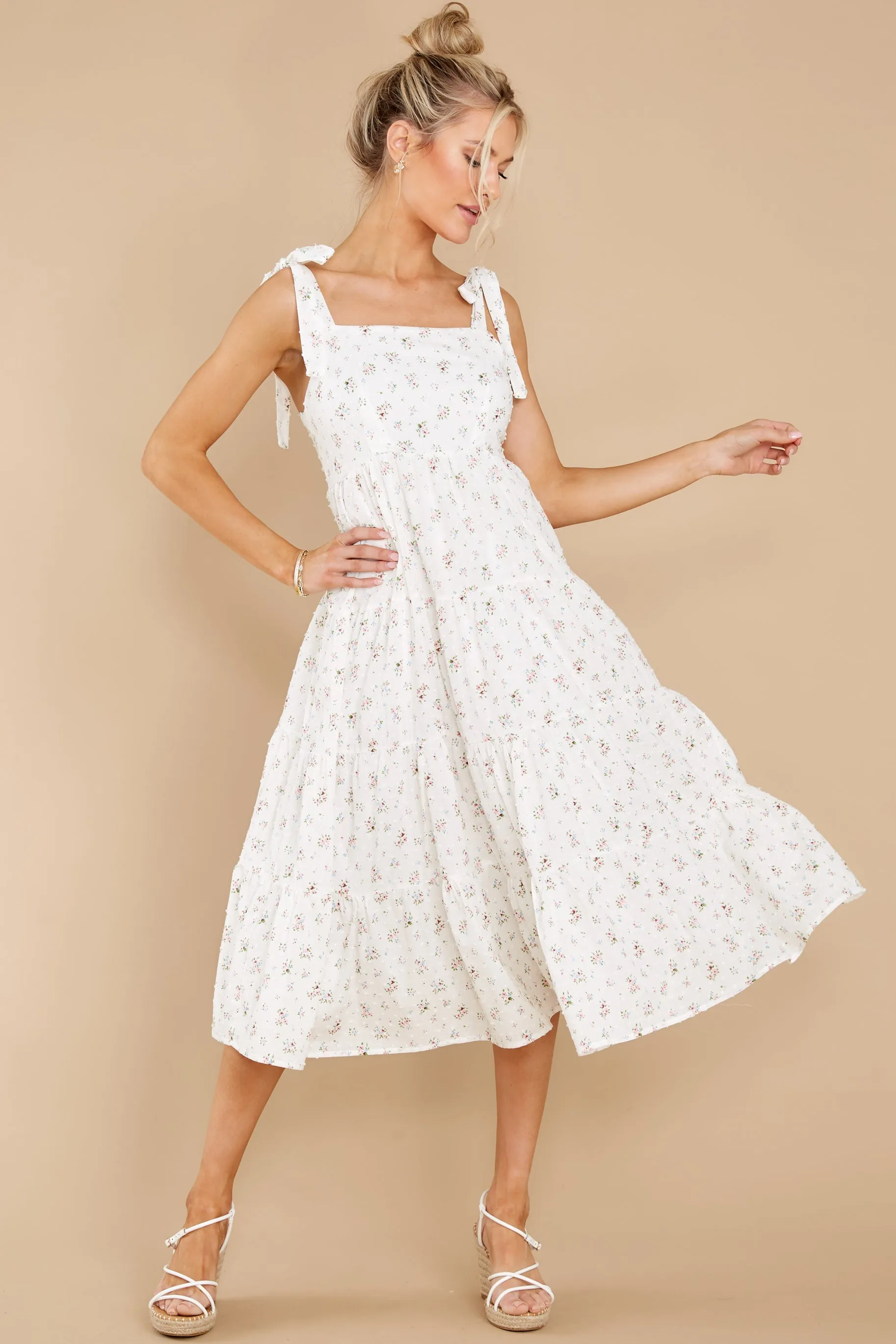 Stuck In The Moment White Floral Midi Dress