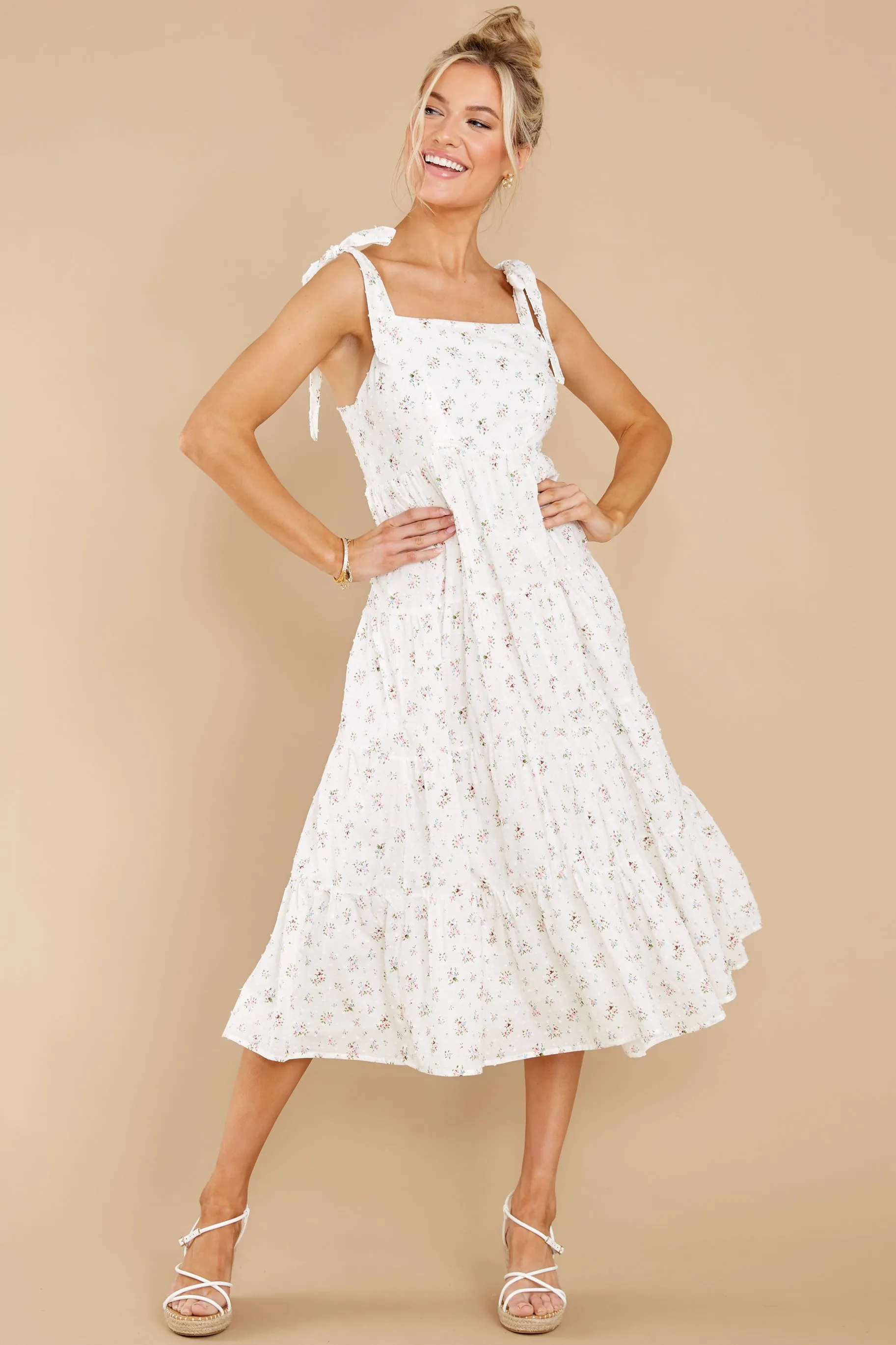 Stuck In The Moment White Floral Midi Dress