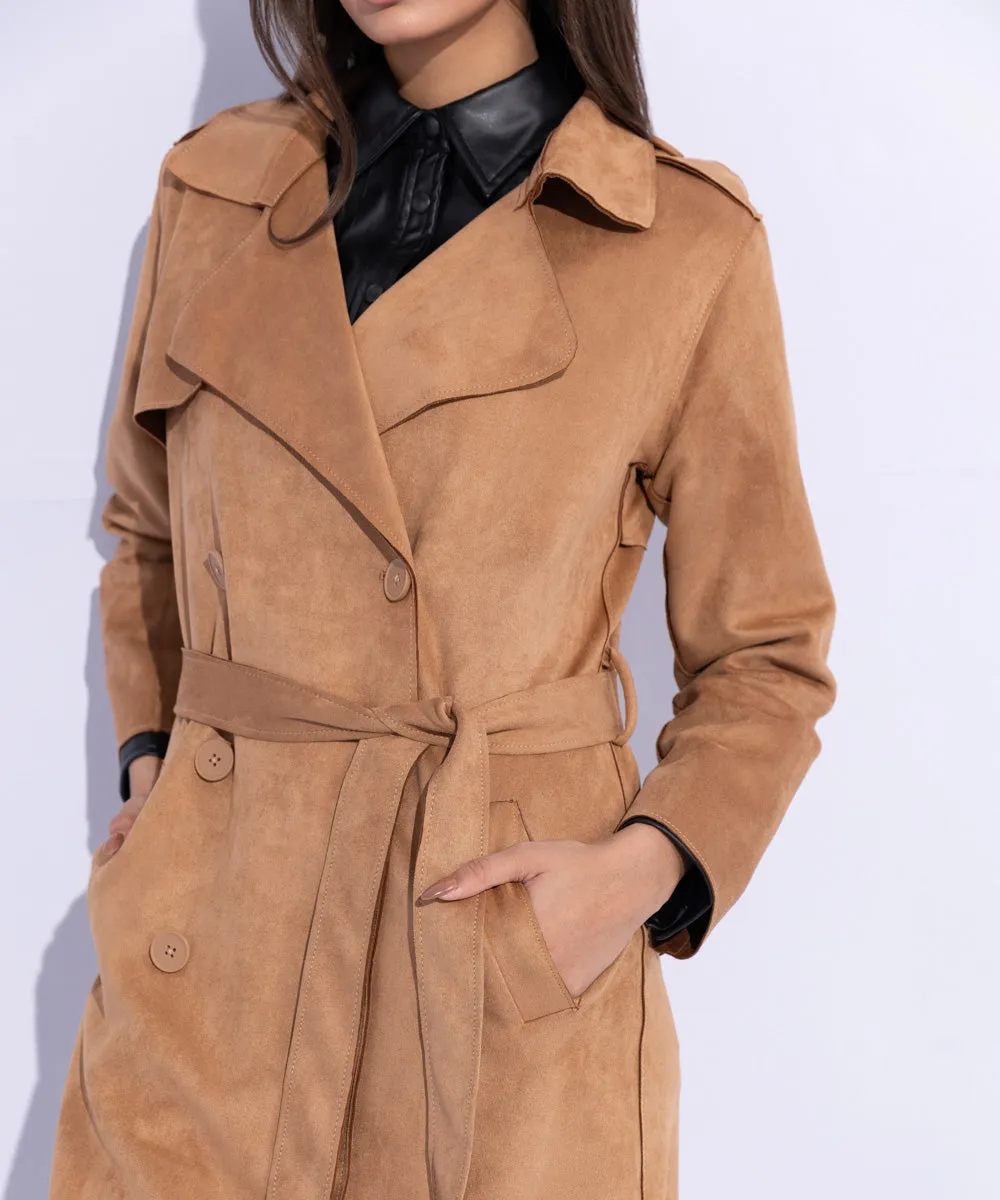 Suede Trench Coat with Belt