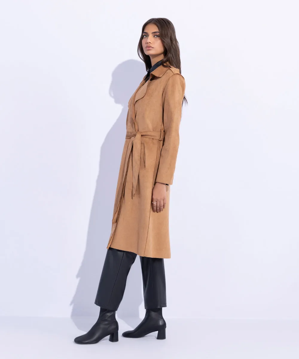 Suede Trench Coat with Belt