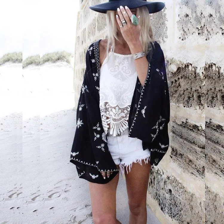 Summer Seaside Blouse Chiffon Cardigan Shawl Printing Coat Female