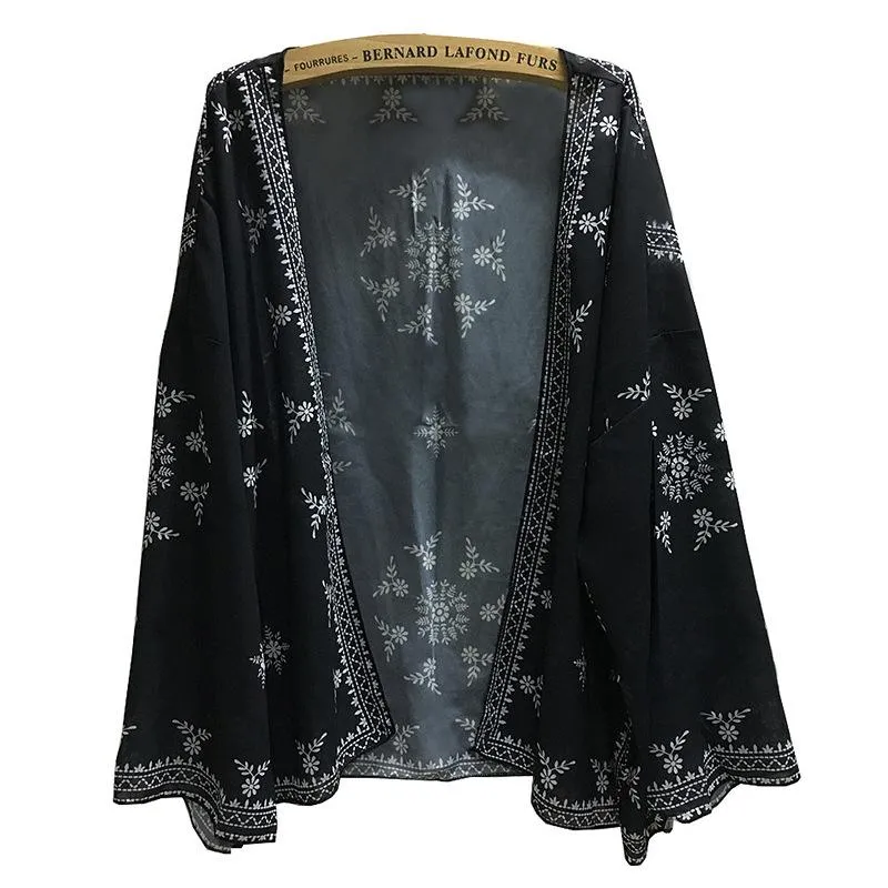 Summer Seaside Blouse Chiffon Cardigan Shawl Printing Coat Female