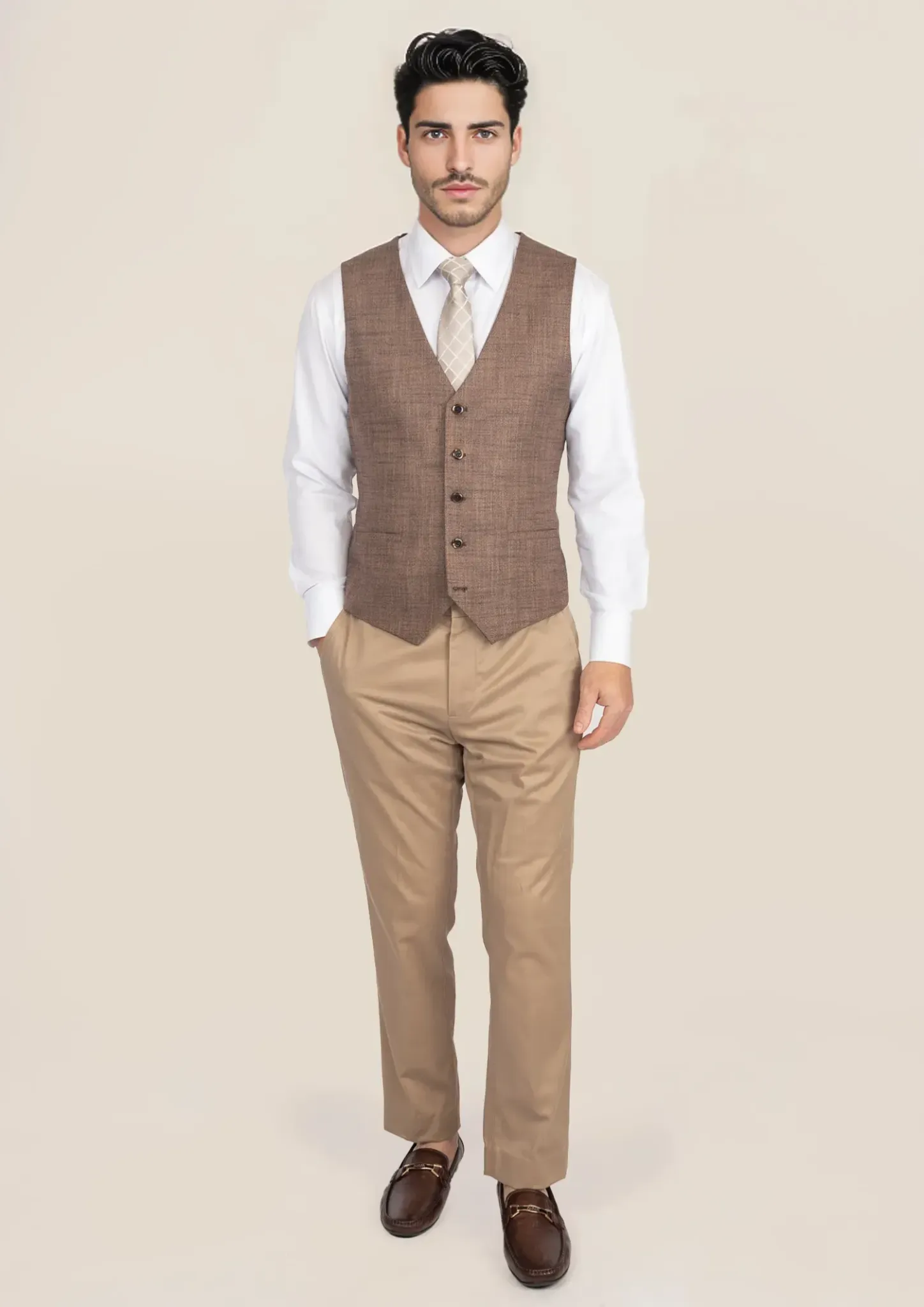 Tawny Brown Hopsack Vest