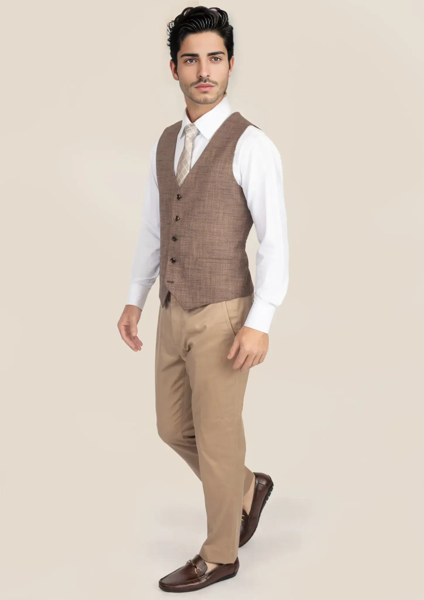 Tawny Brown Hopsack Vest