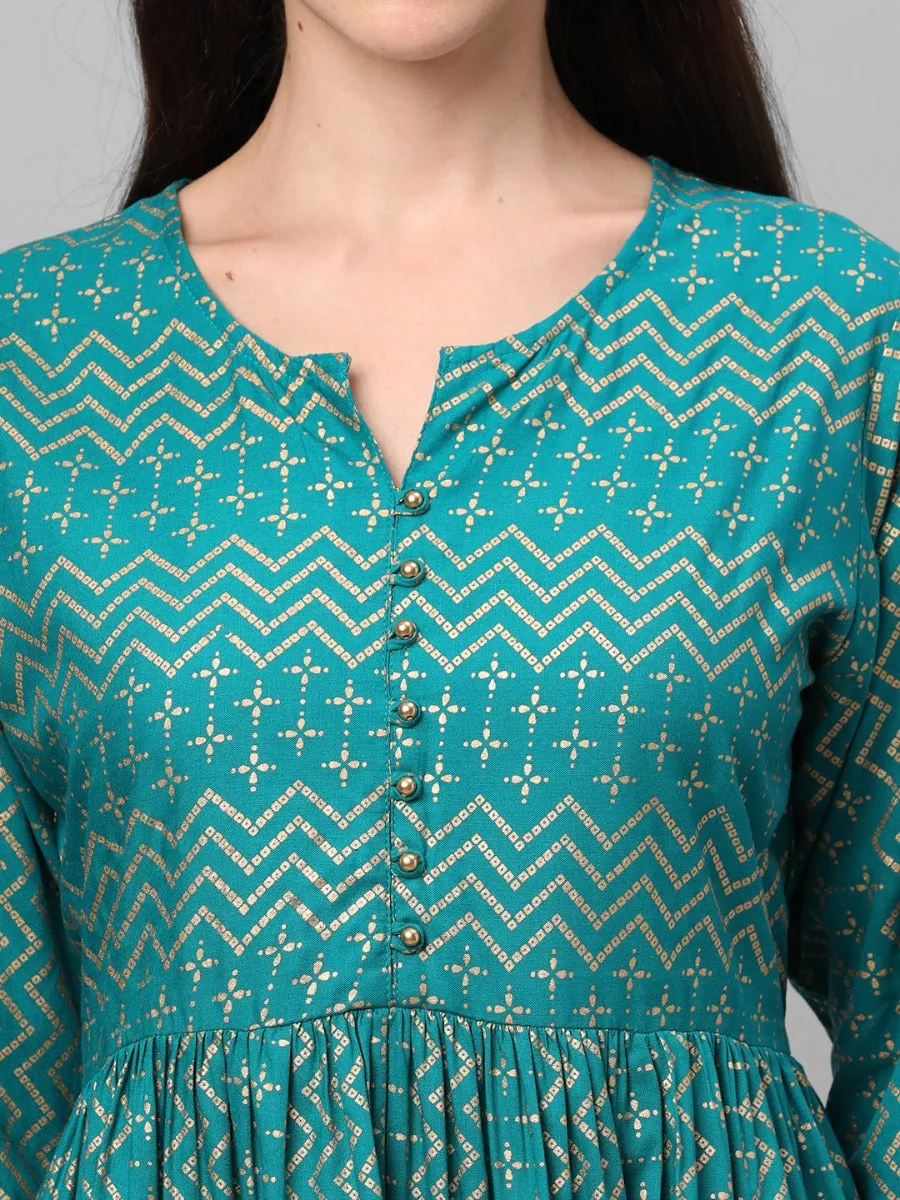 Teal Floral Printed Tunic