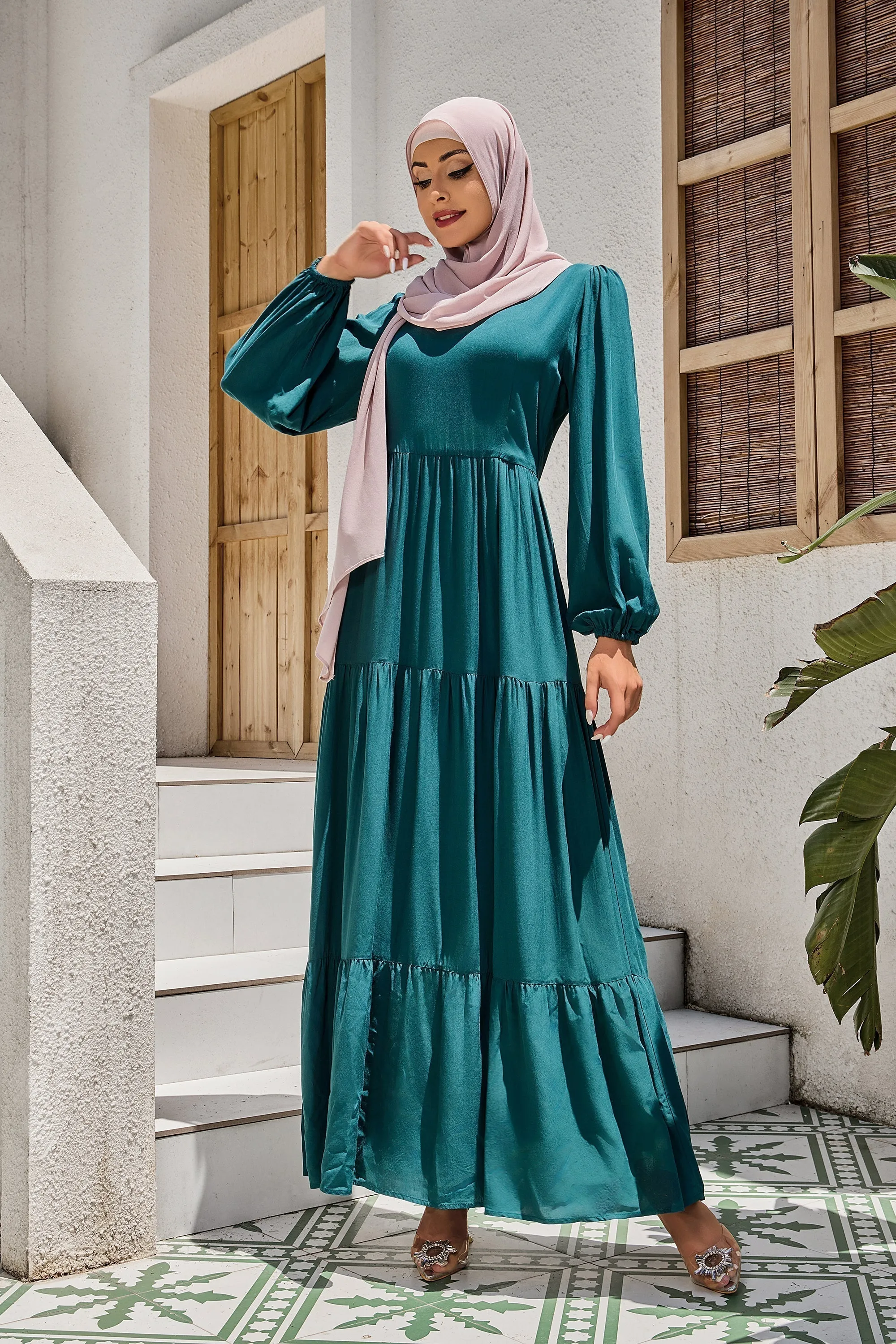 Teal Long Sleeve Maxi Dress