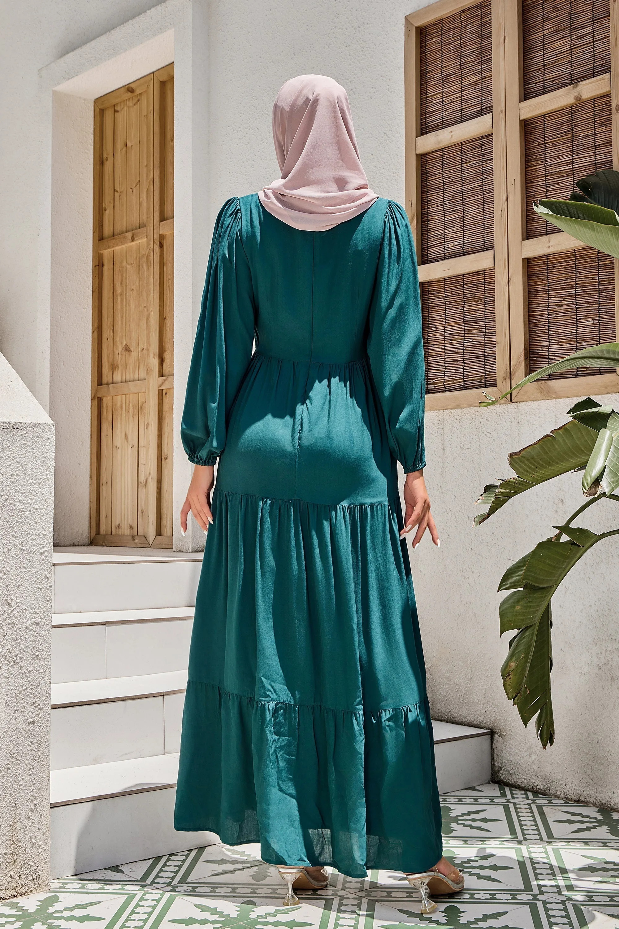 Teal Long Sleeve Maxi Dress