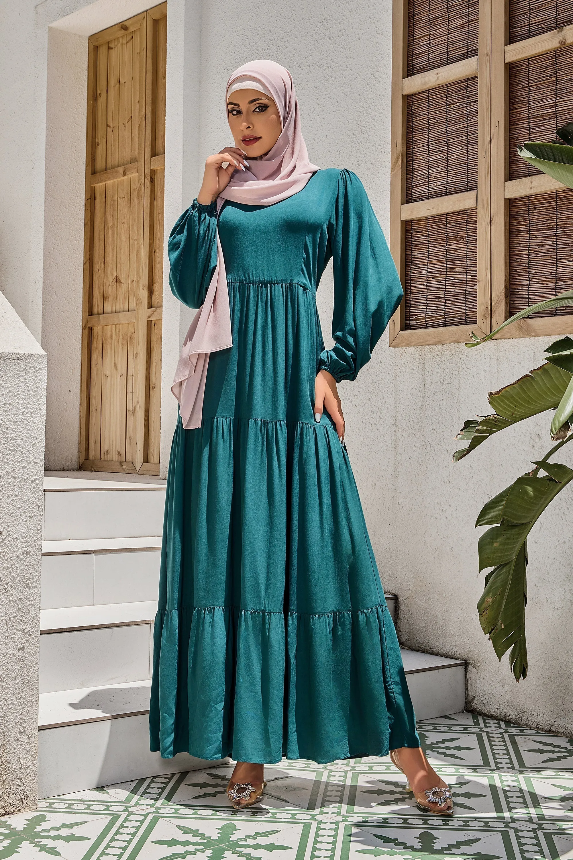 Teal Long Sleeve Maxi Dress