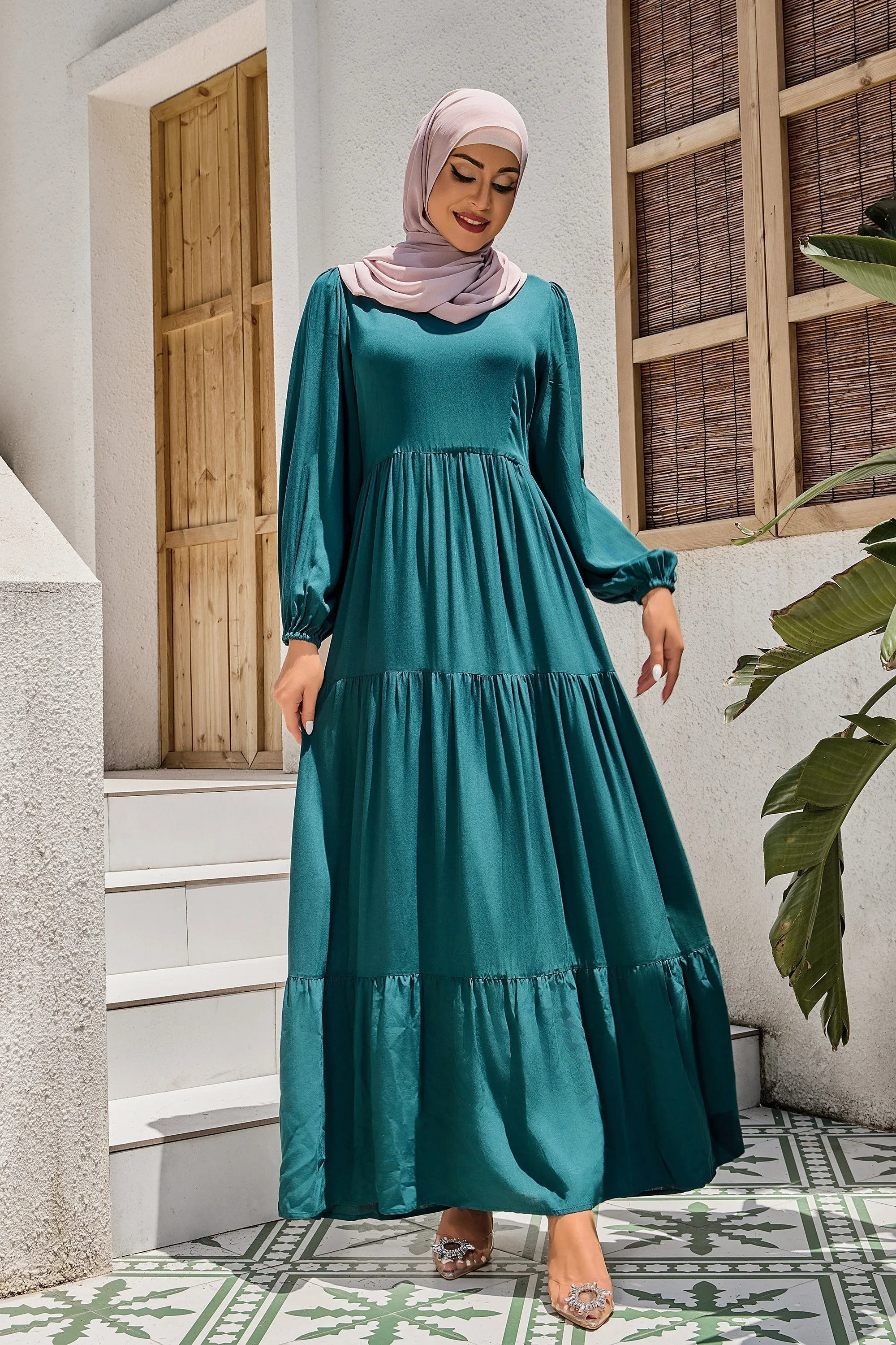 Teal Long Sleeve Maxi Dress