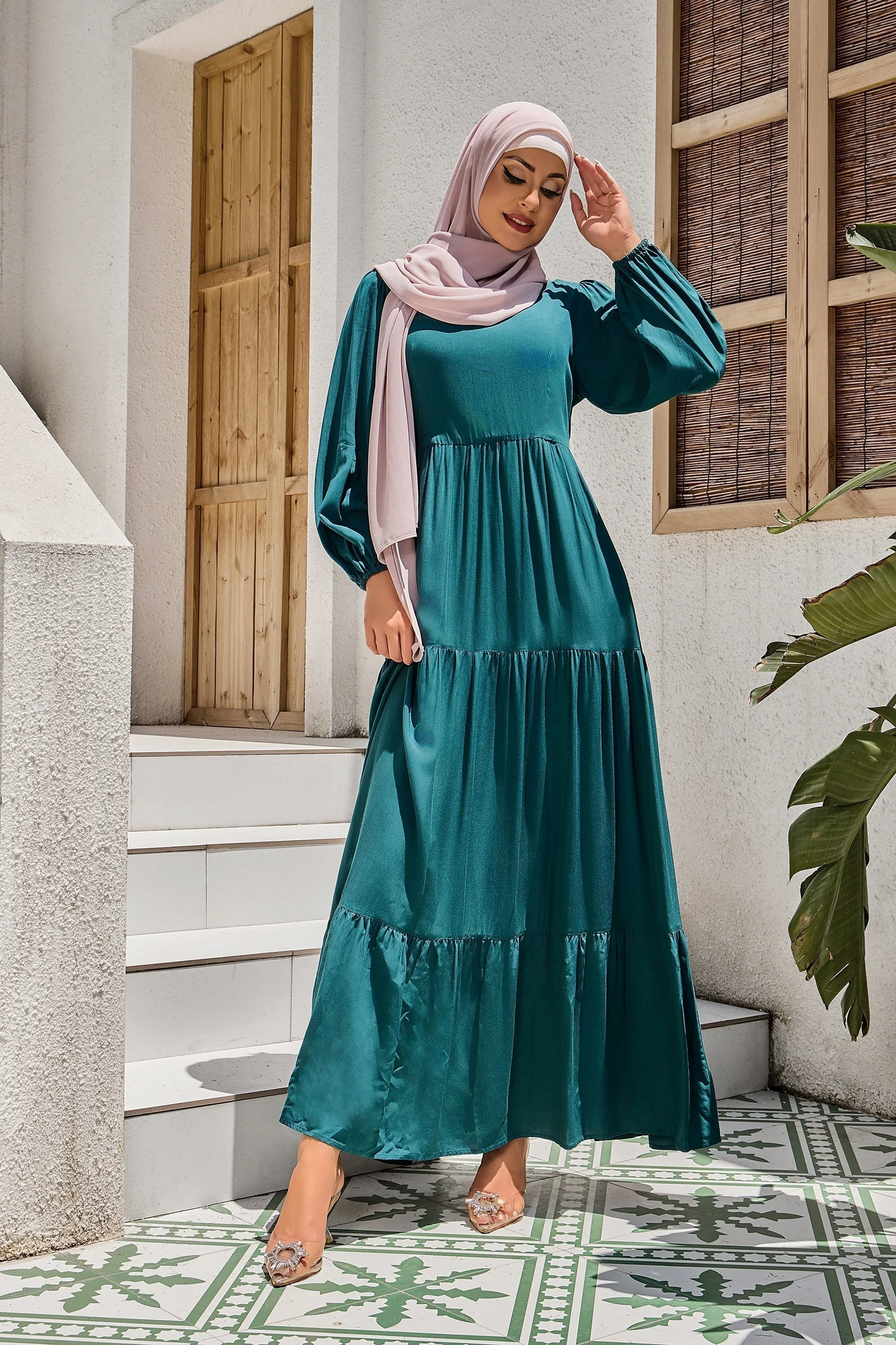 Teal Long Sleeve Maxi Dress