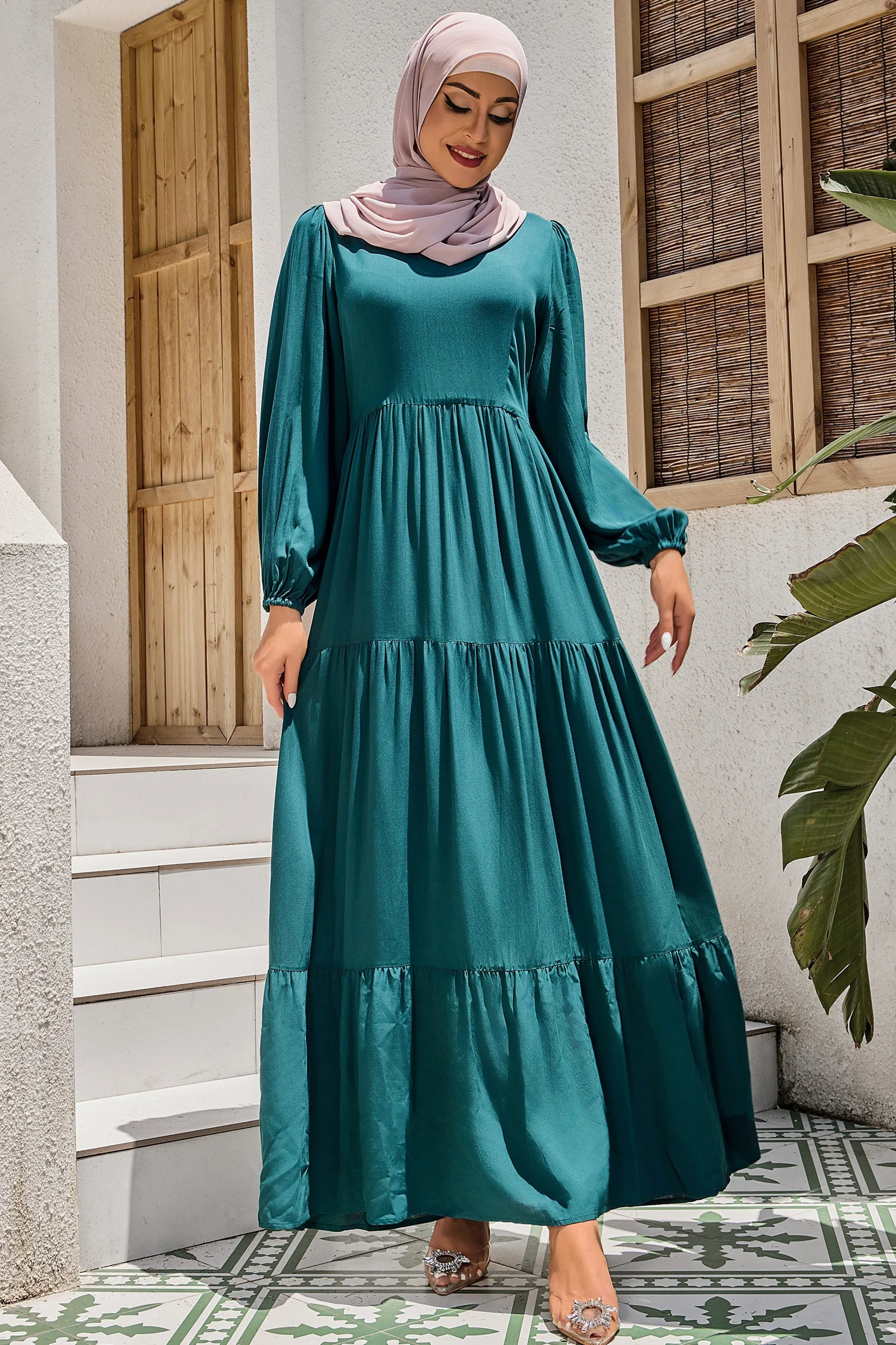 Teal Long Sleeve Maxi Dress