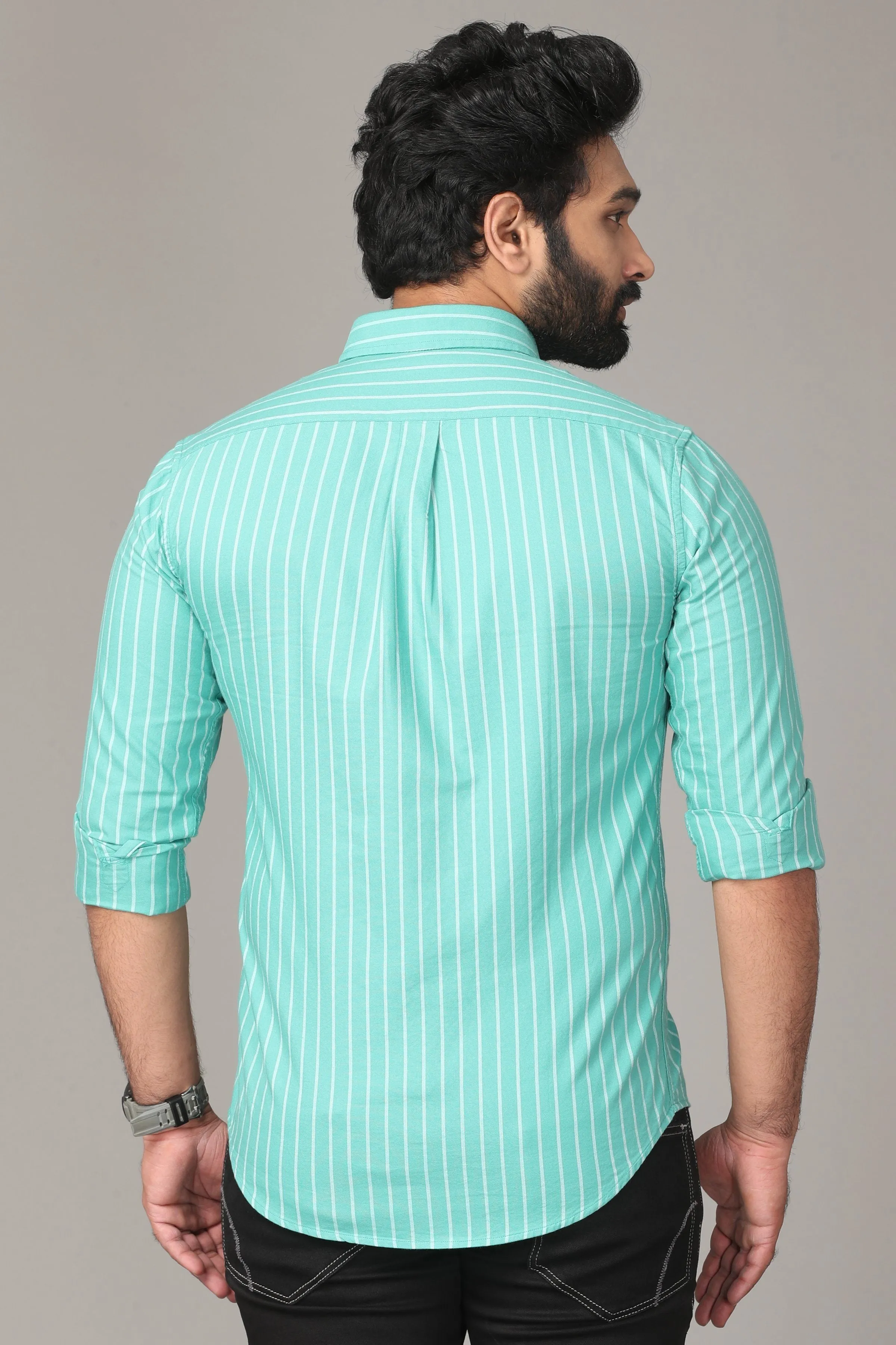 Teal Striped Full Sleeve Shirt