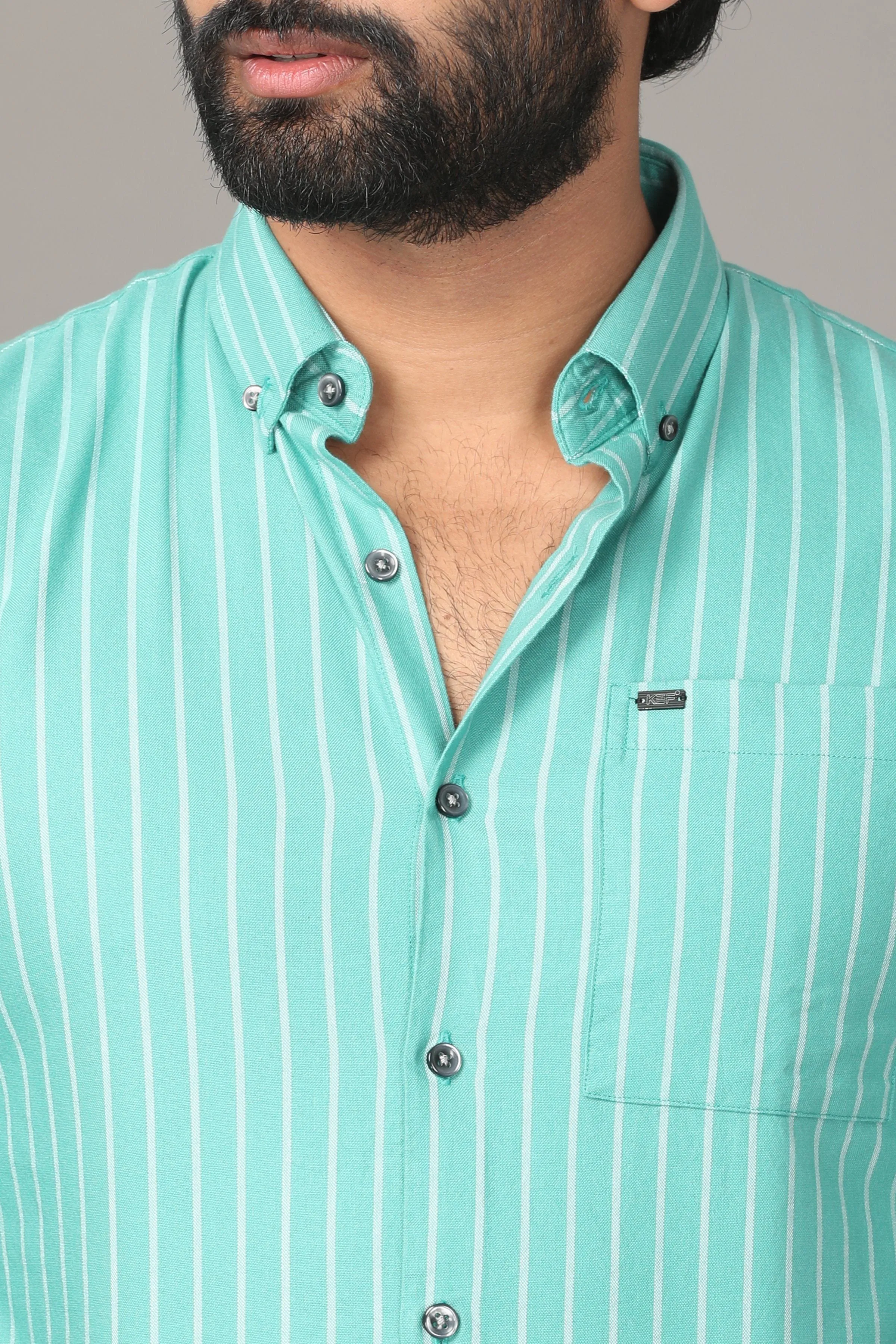 Teal Striped Full Sleeve Shirt