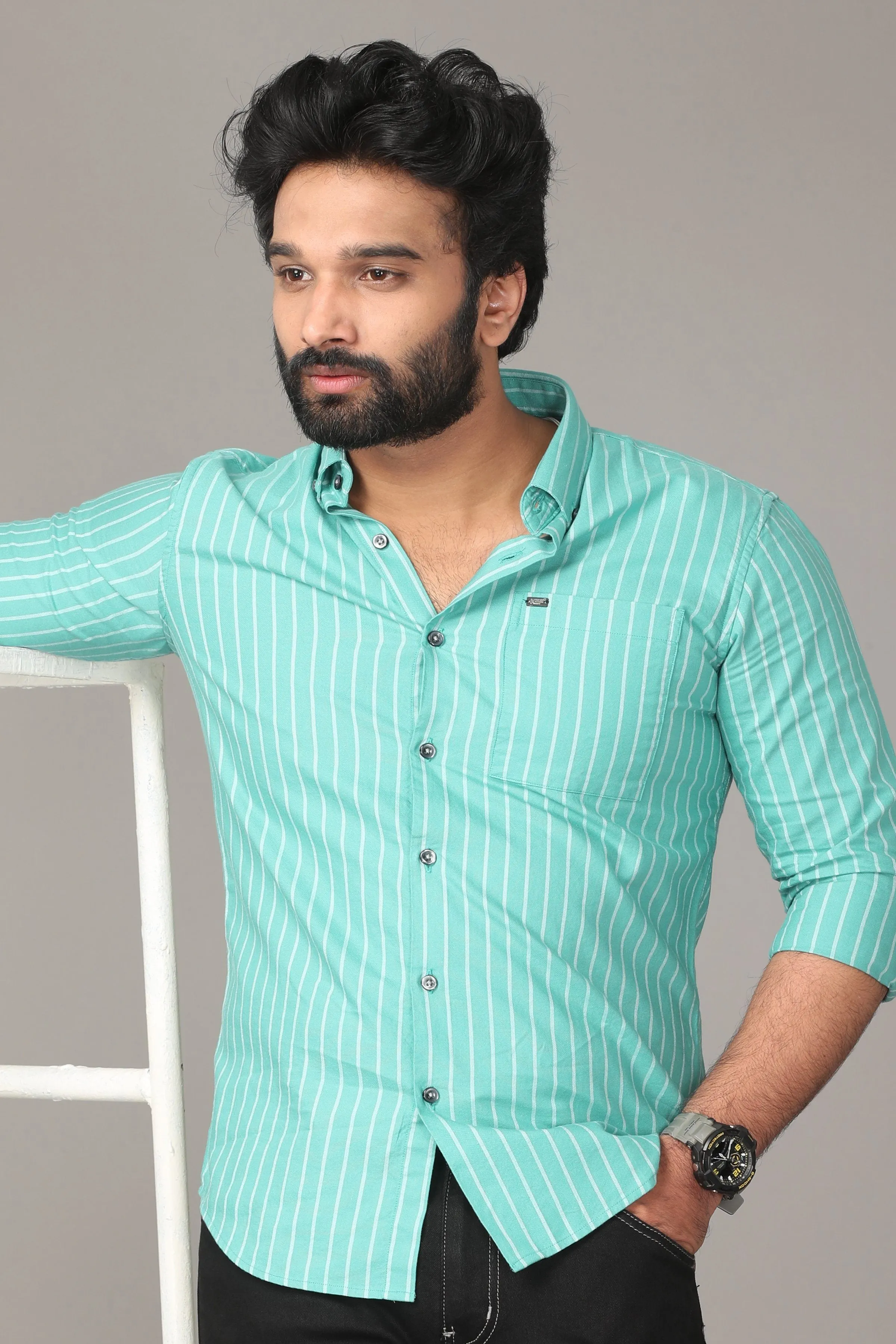 Teal Striped Full Sleeve Shirt