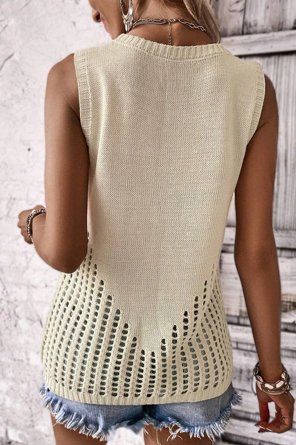 TEEK - Ivory Open Dot Drip Knit Vest