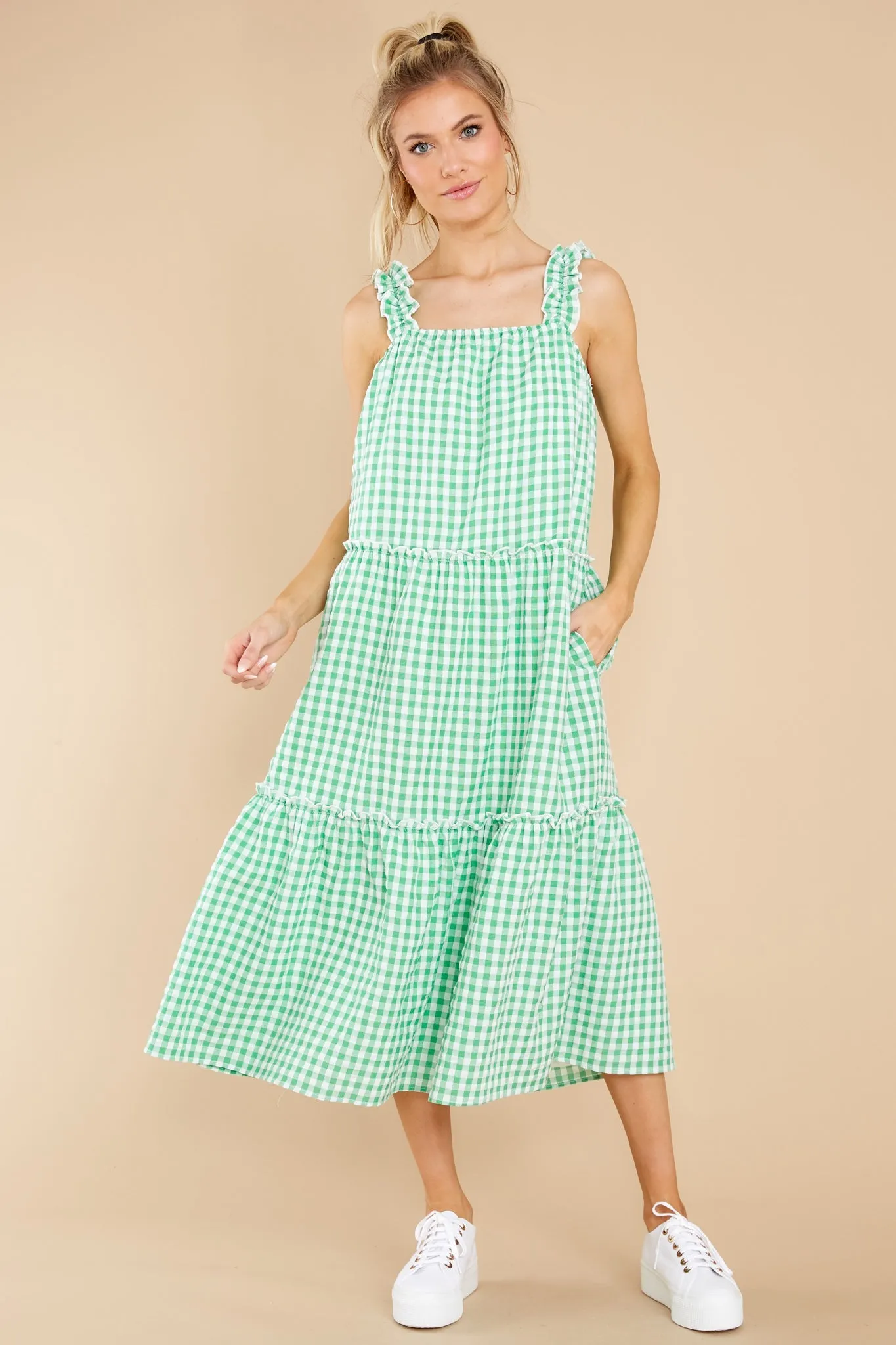 Twirl About Green Gingham Midi Dress