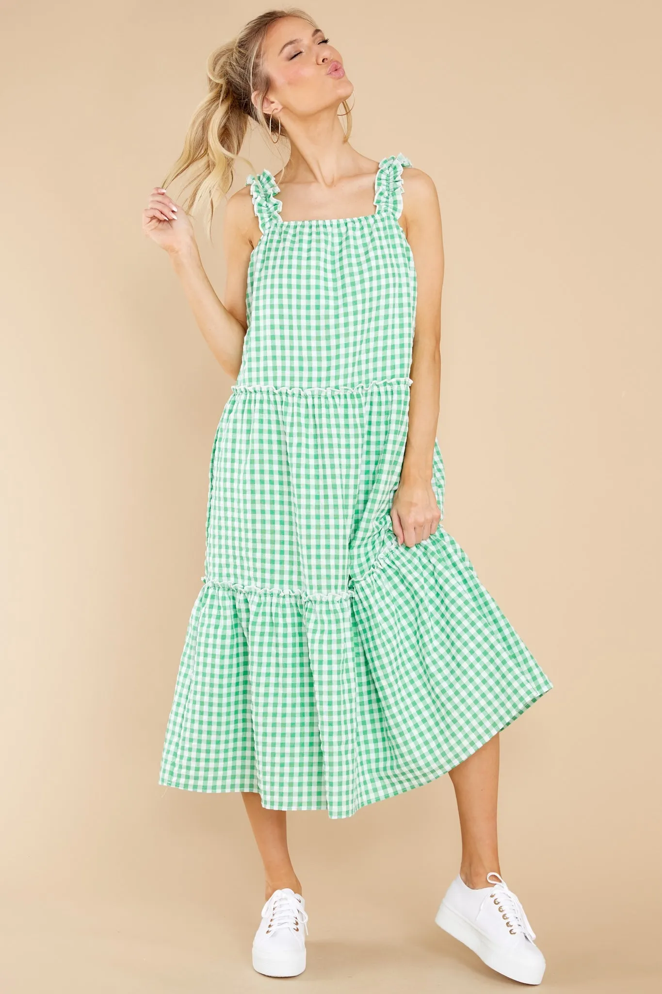 Twirl About Green Gingham Midi Dress