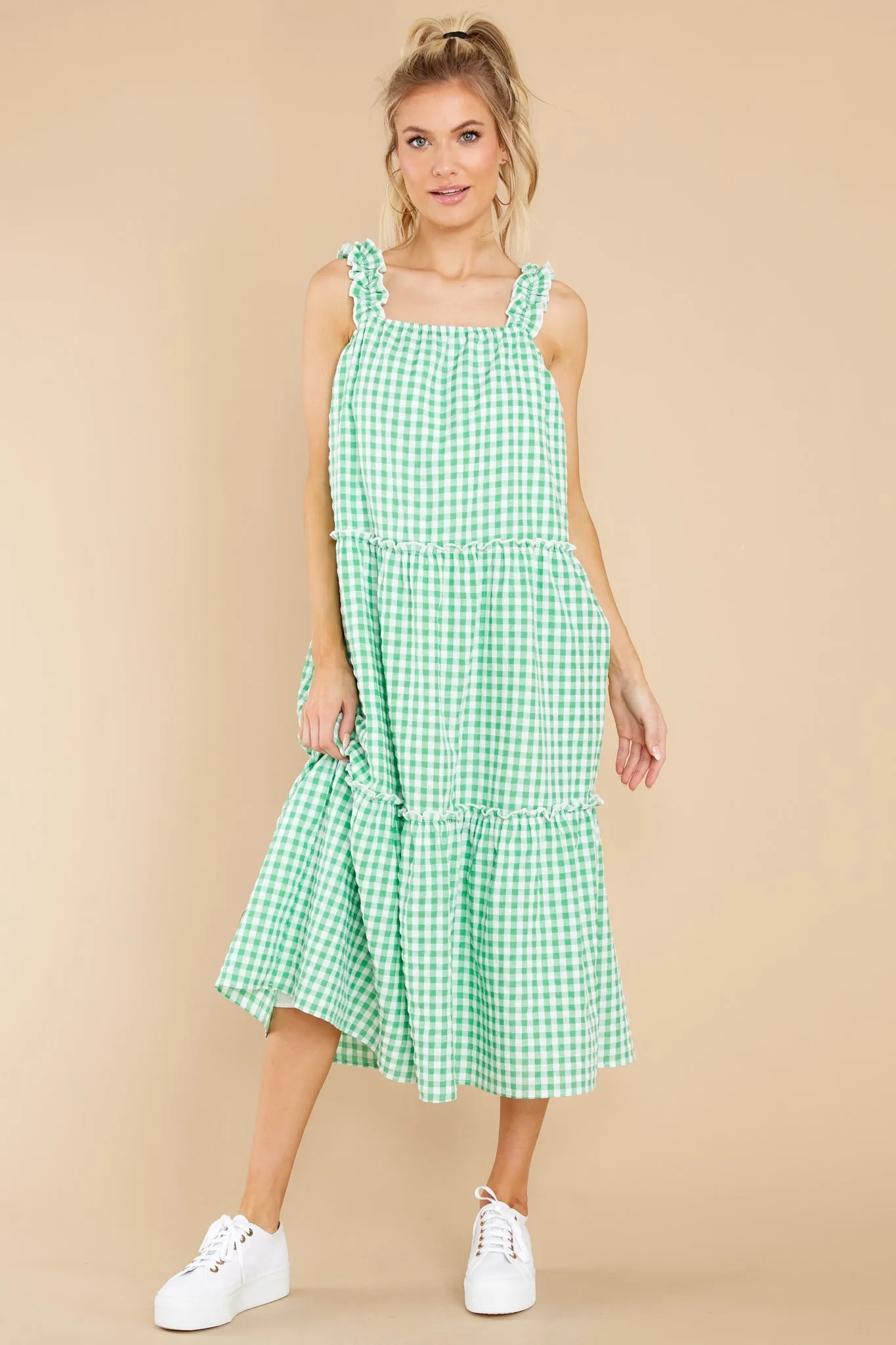 Twirl About Green Gingham Midi Dress