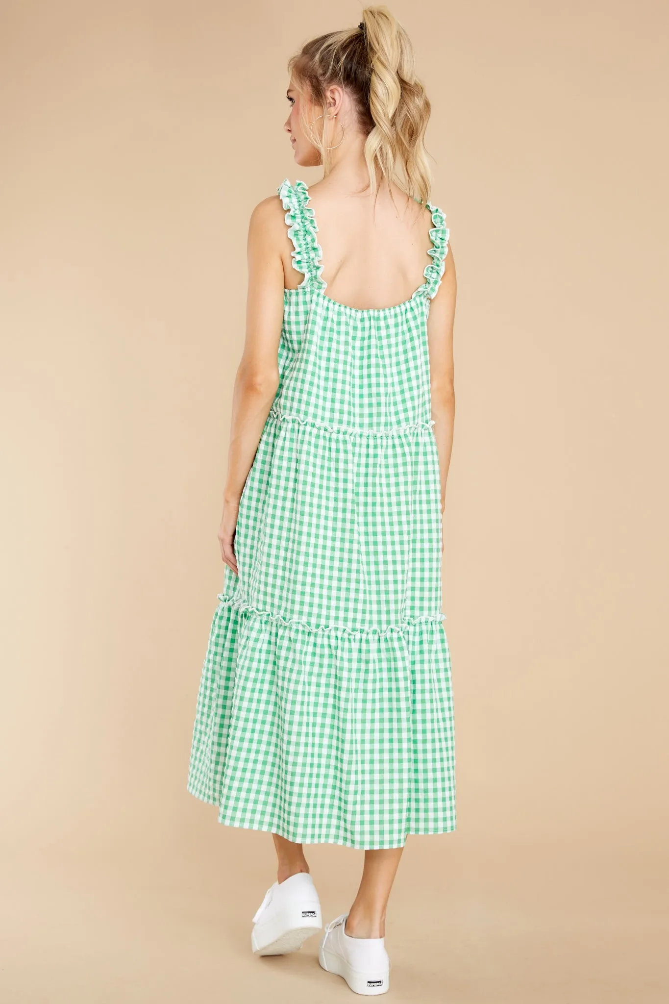 Twirl About Green Gingham Midi Dress