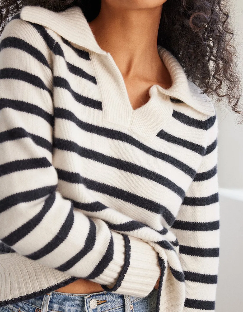 unsubscribed striped cashmere polo sweater