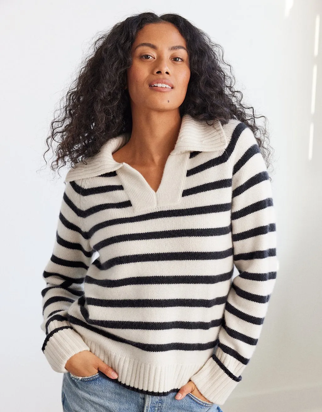 unsubscribed striped cashmere polo sweater