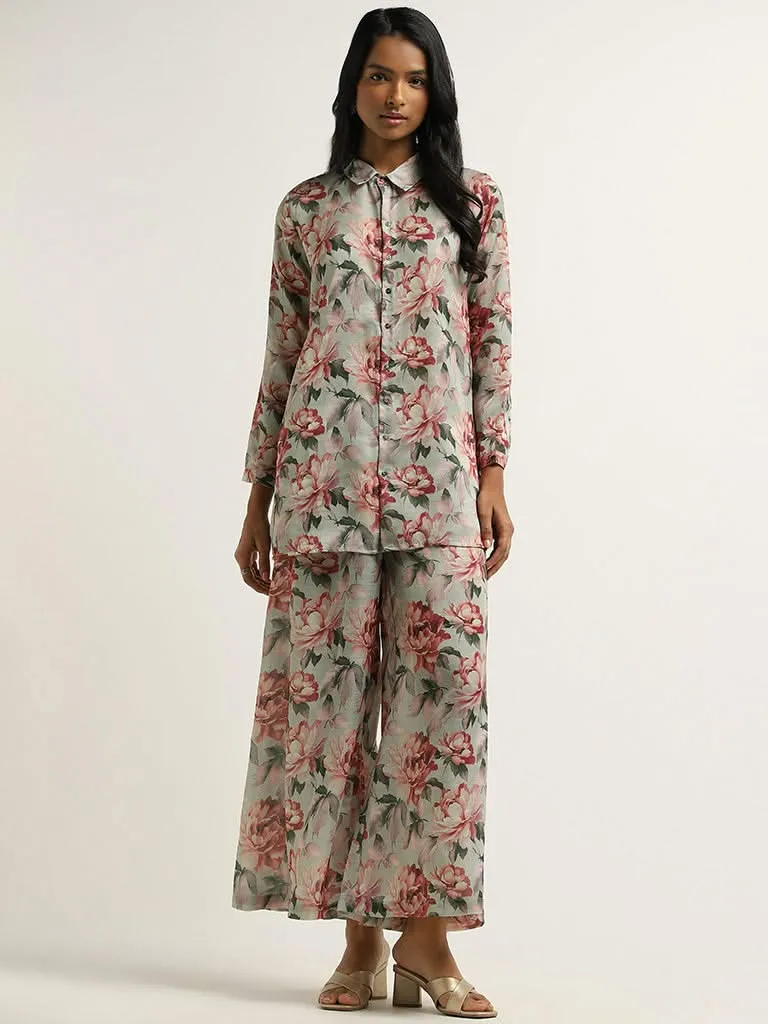 Vark Green Floral Printed Tunic and Palazzos Set