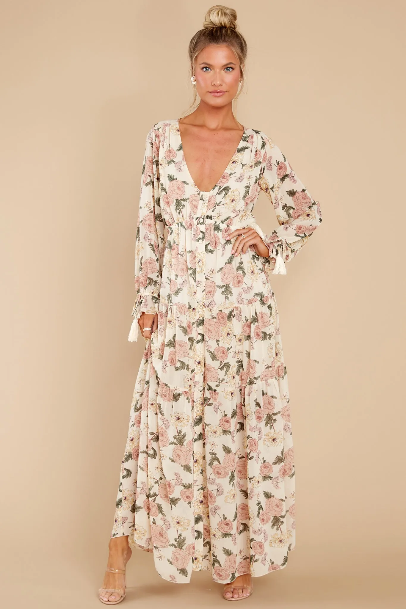 View From The Meadow Ivory Floral Print Maxi Dress