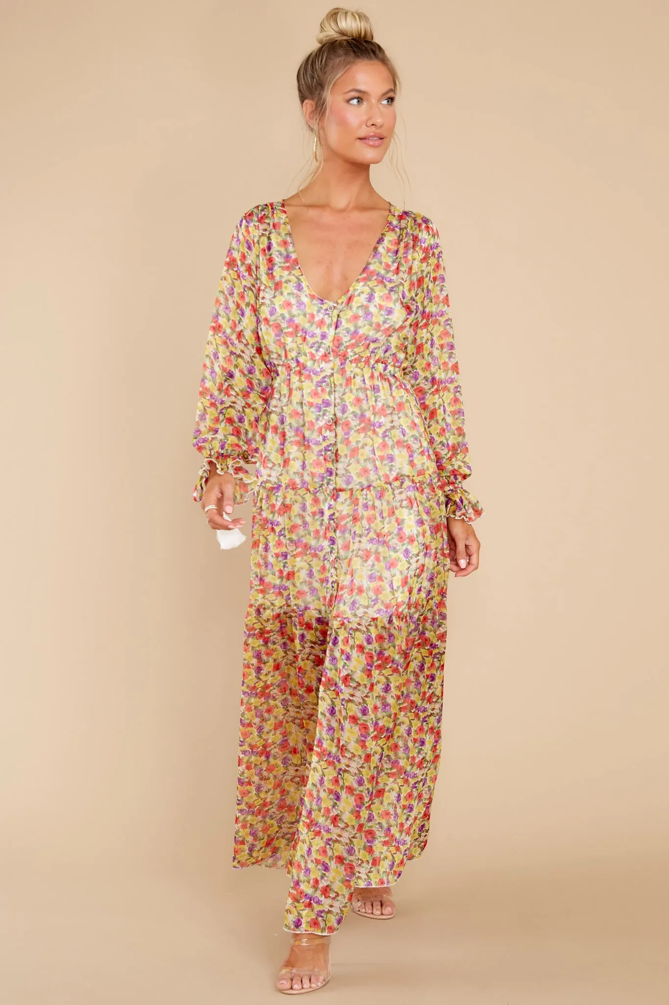 View From The Meadow Yellow Floral Print Maxi Dress