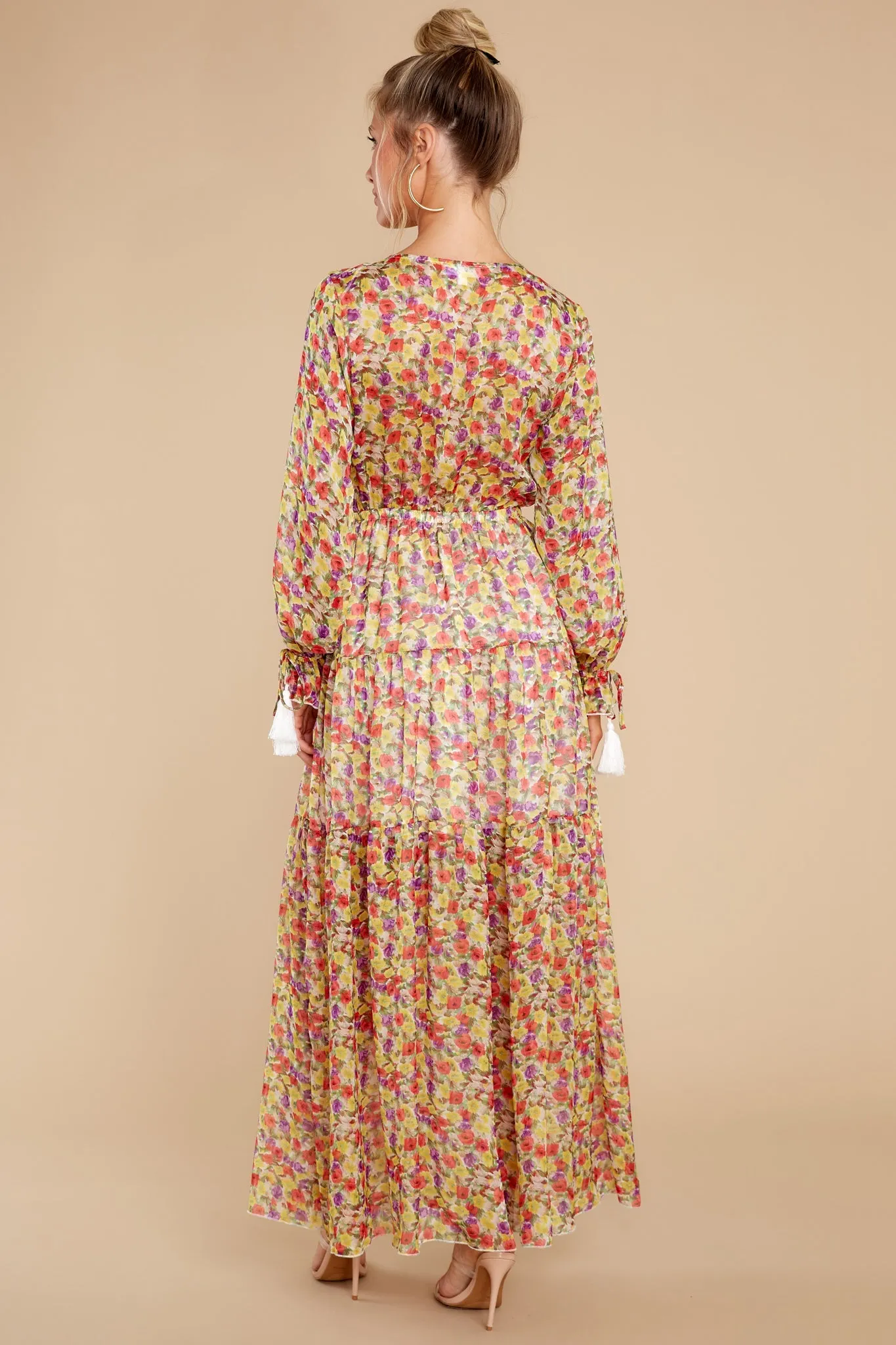 View From The Meadow Yellow Floral Print Maxi Dress