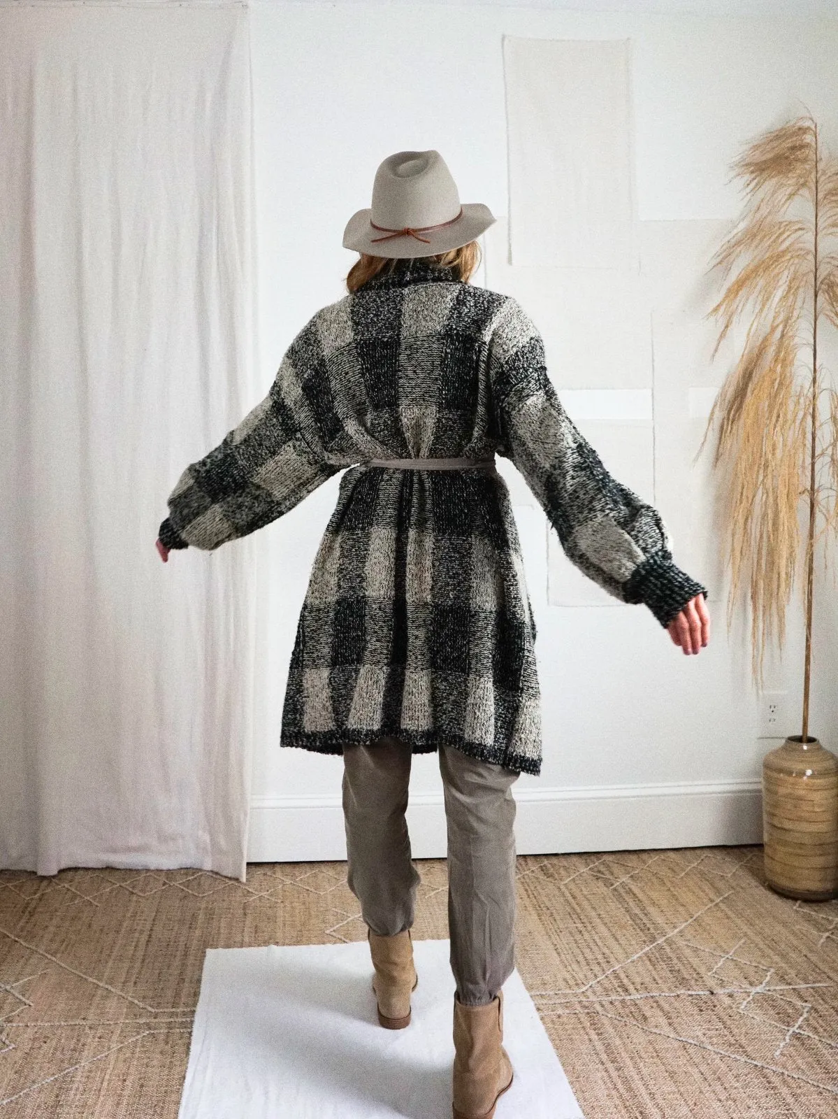 Vintage Plaid Boucle Blanket Sweater Coat