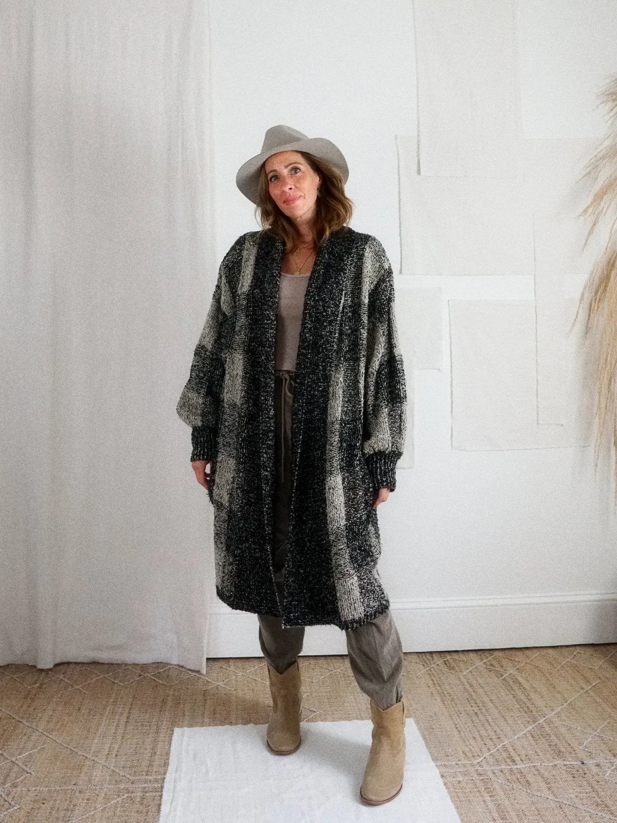 Vintage Plaid Boucle Blanket Sweater Coat