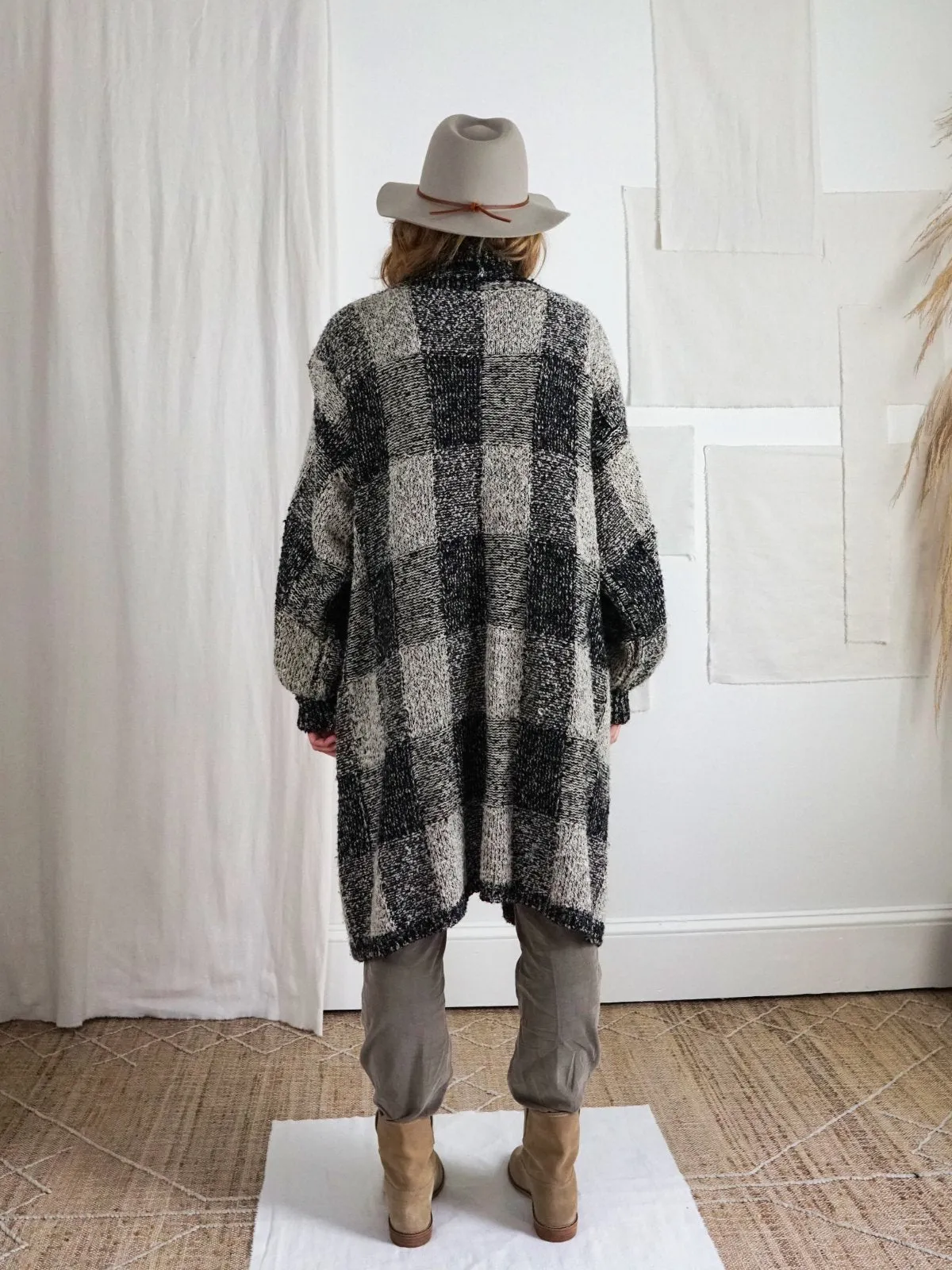 Vintage Plaid Boucle Blanket Sweater Coat