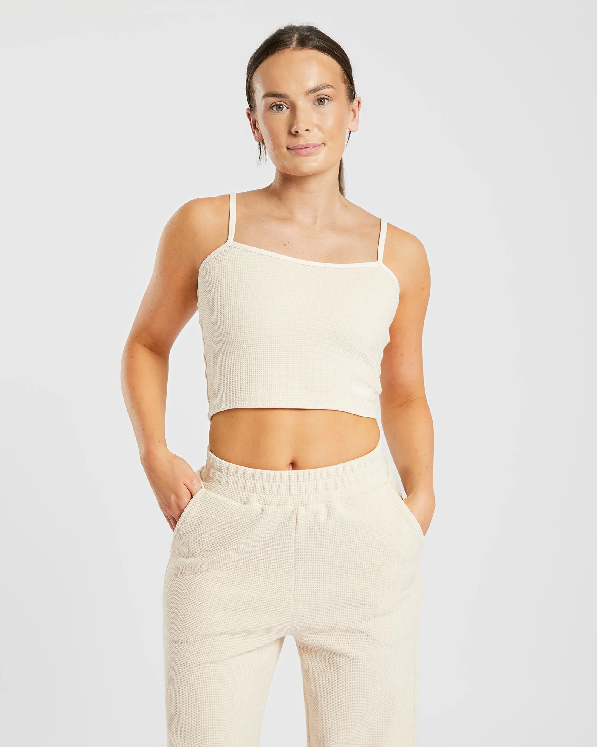 Waffle Crop Vest - Beige