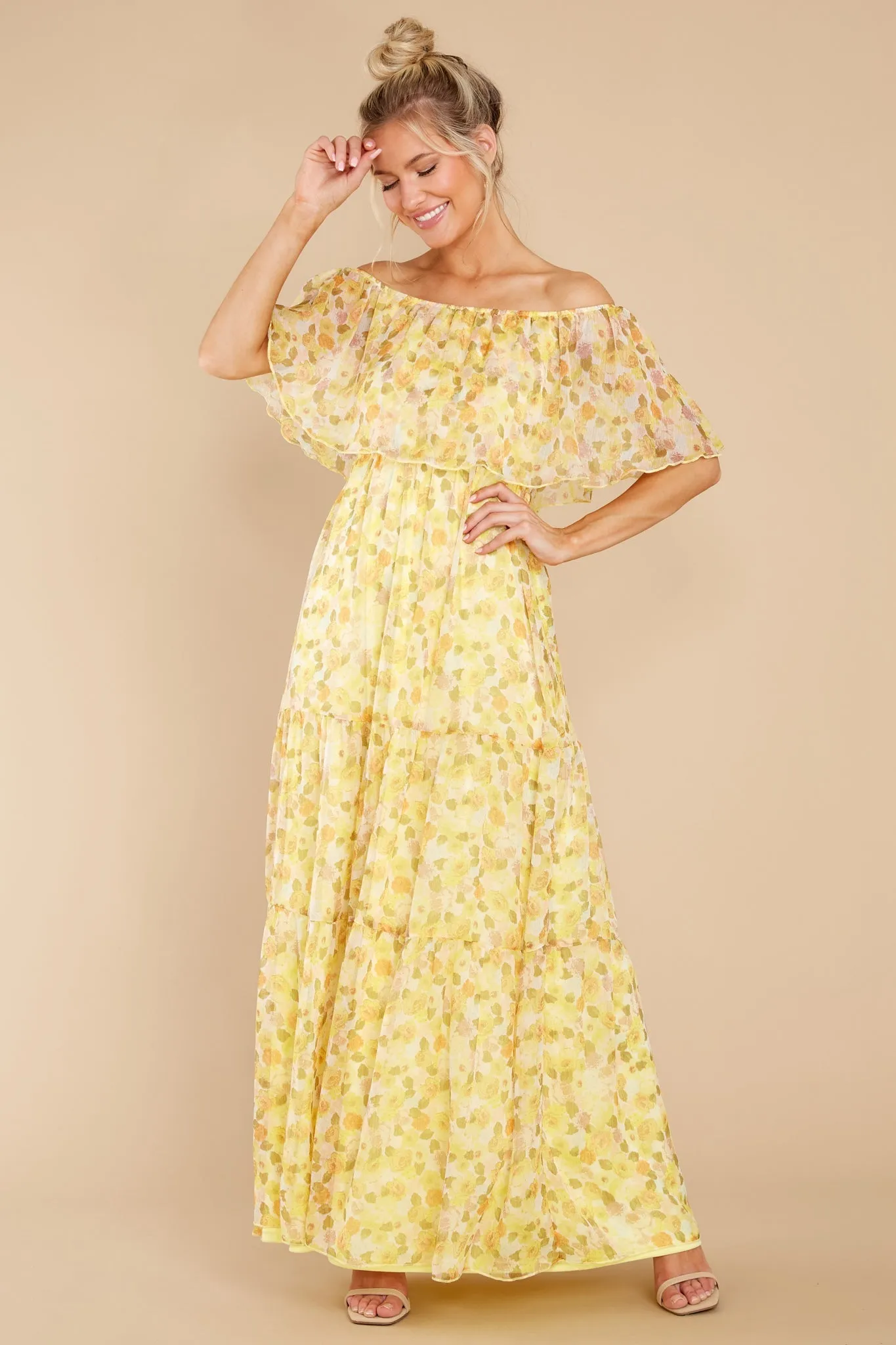 Washed Memories Sunshine Yellow Floral Print Maxi Dress