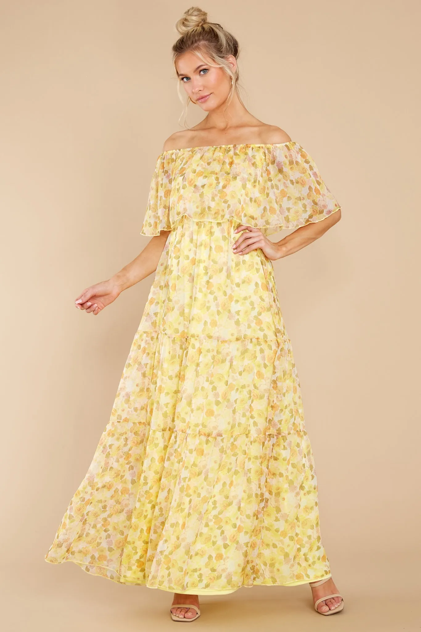 Washed Memories Sunshine Yellow Floral Print Maxi Dress