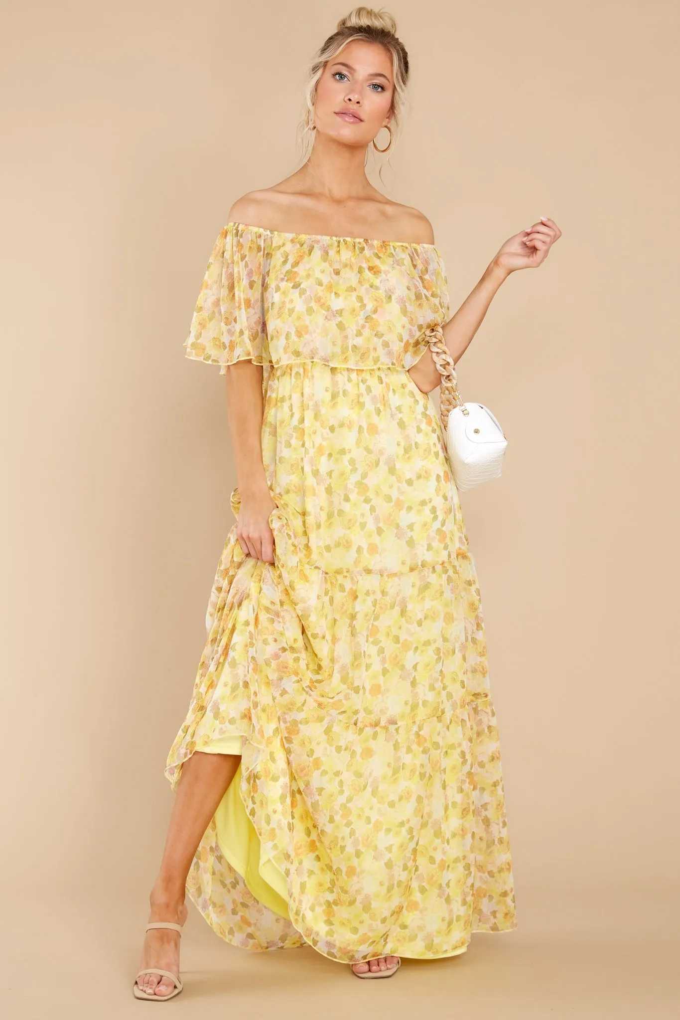 Washed Memories Sunshine Yellow Floral Print Maxi Dress