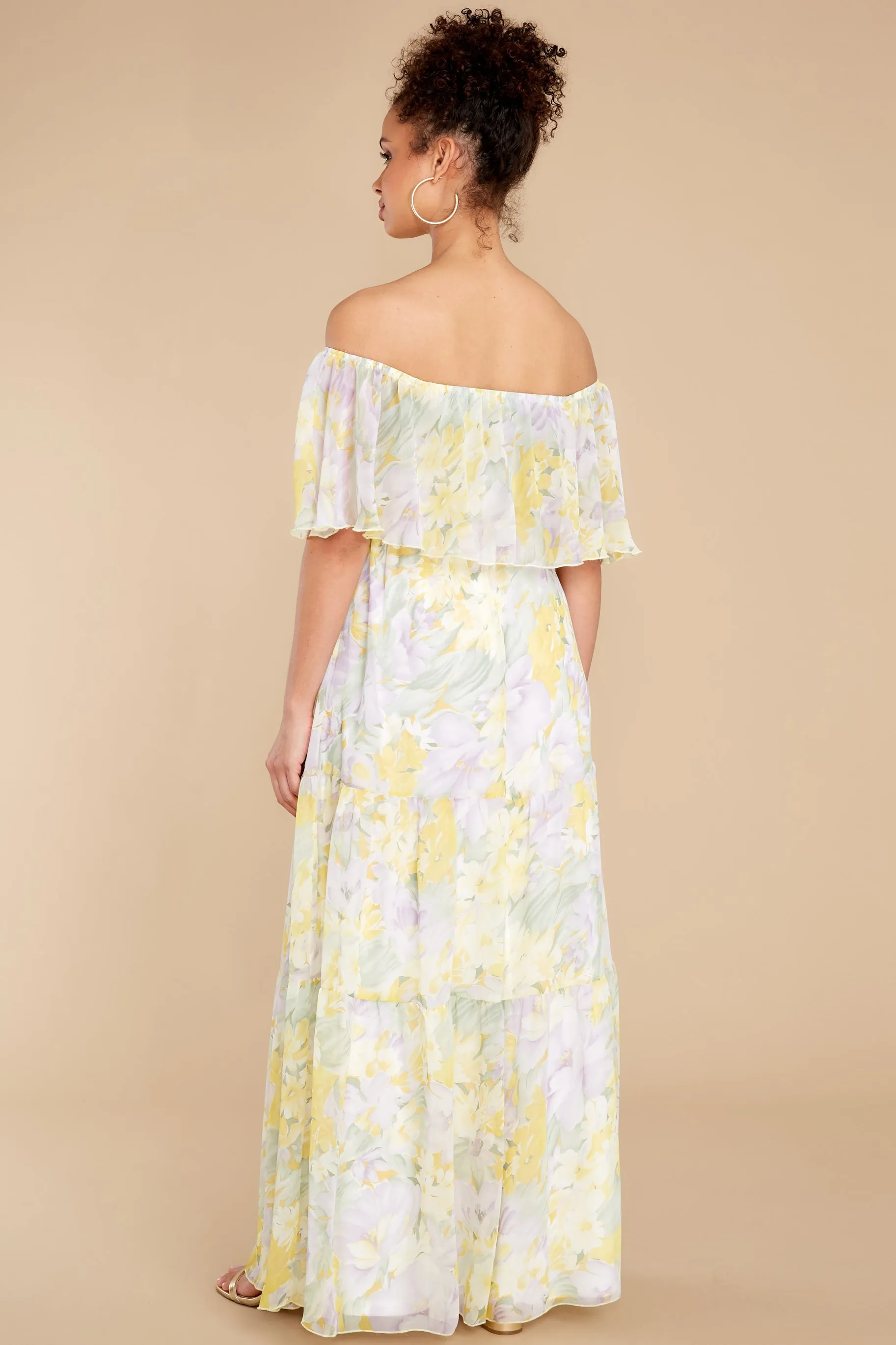 Washed Memories White And Yellow Floral Print Maxi Dress