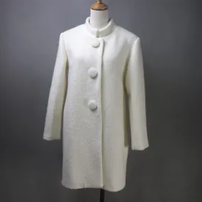 White Wool Loose Fit Long Coat with Stand-Up Collar