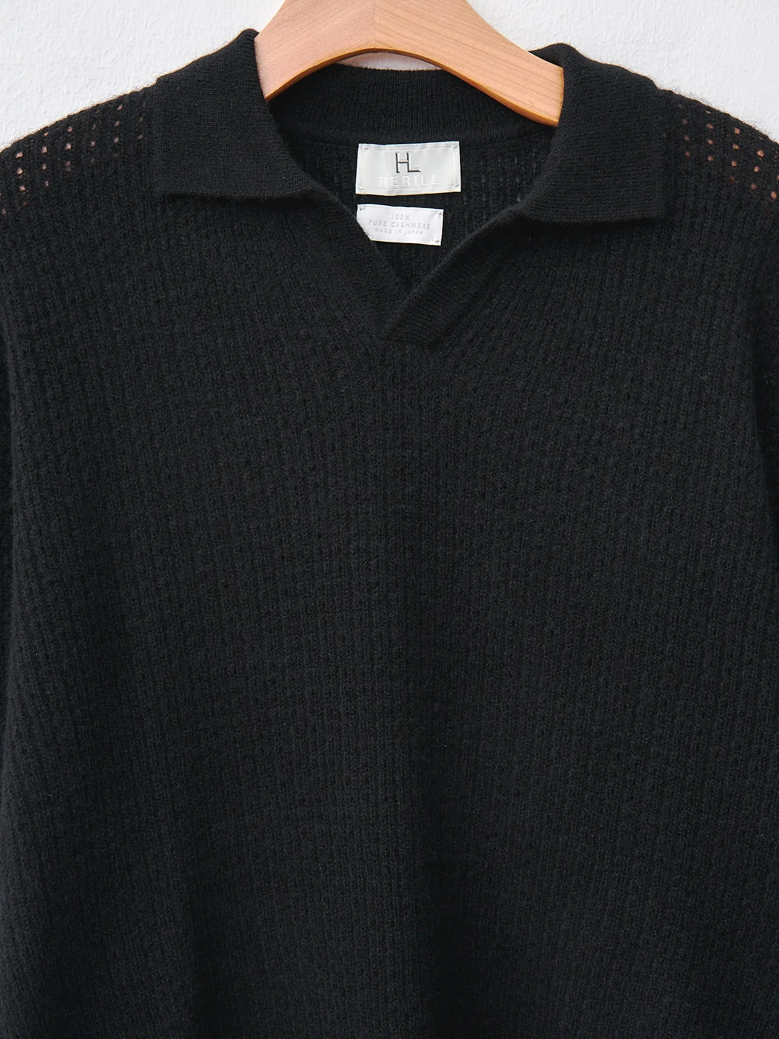 Whole Garment Cashmere Polo Knit - Black