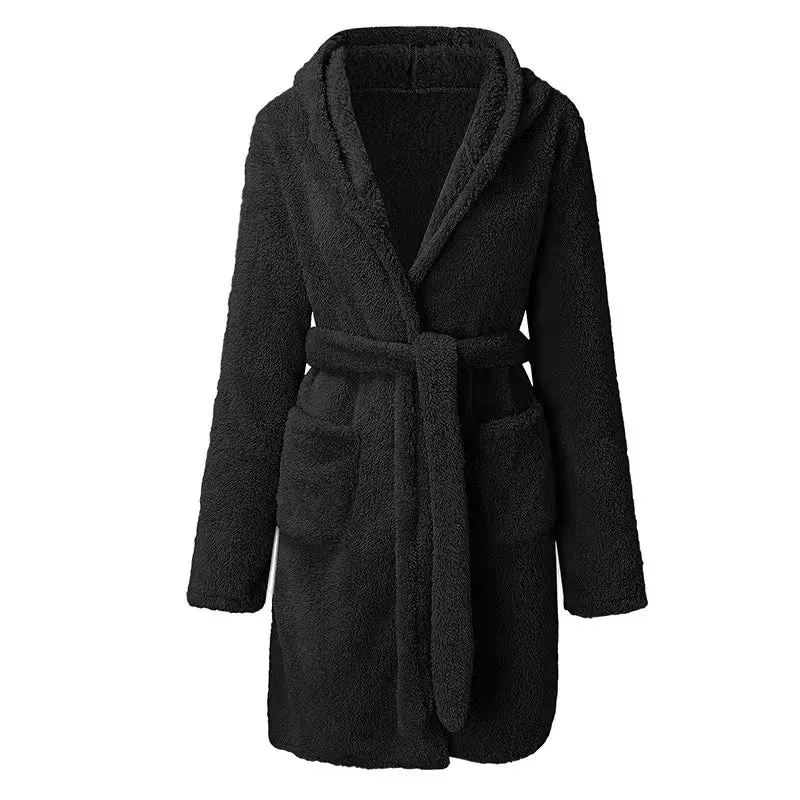 Wiaofellas  -  Men Winter Warm Robes Thick Lengthened Plush Shawl Bathrobe Kimono Home Clothes Long Sleeved Fleece Robe Coat Peignoir Homme