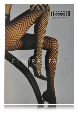 WOLFORD CENTRAL PARK Striped Black Tights 9180