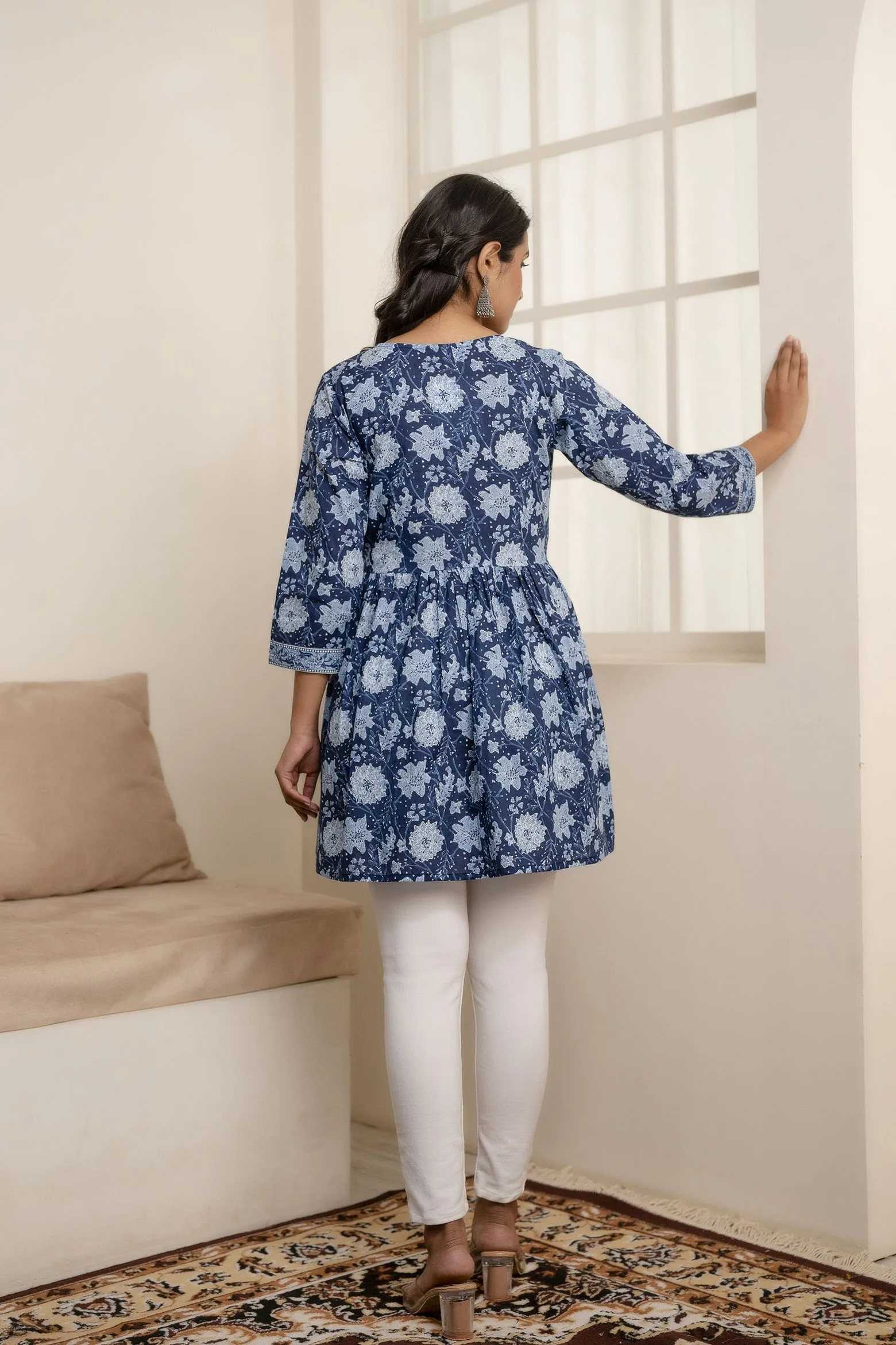 Women Blue Printed Peplum Tunic