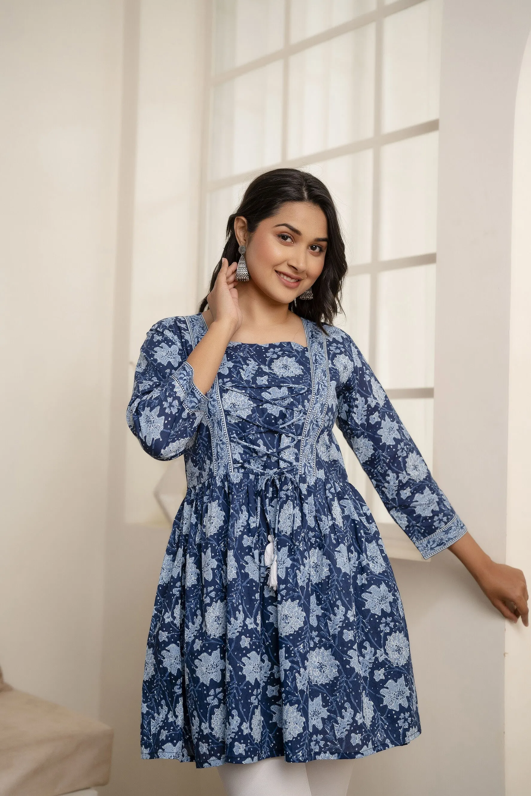 Women Blue Printed Peplum Tunic